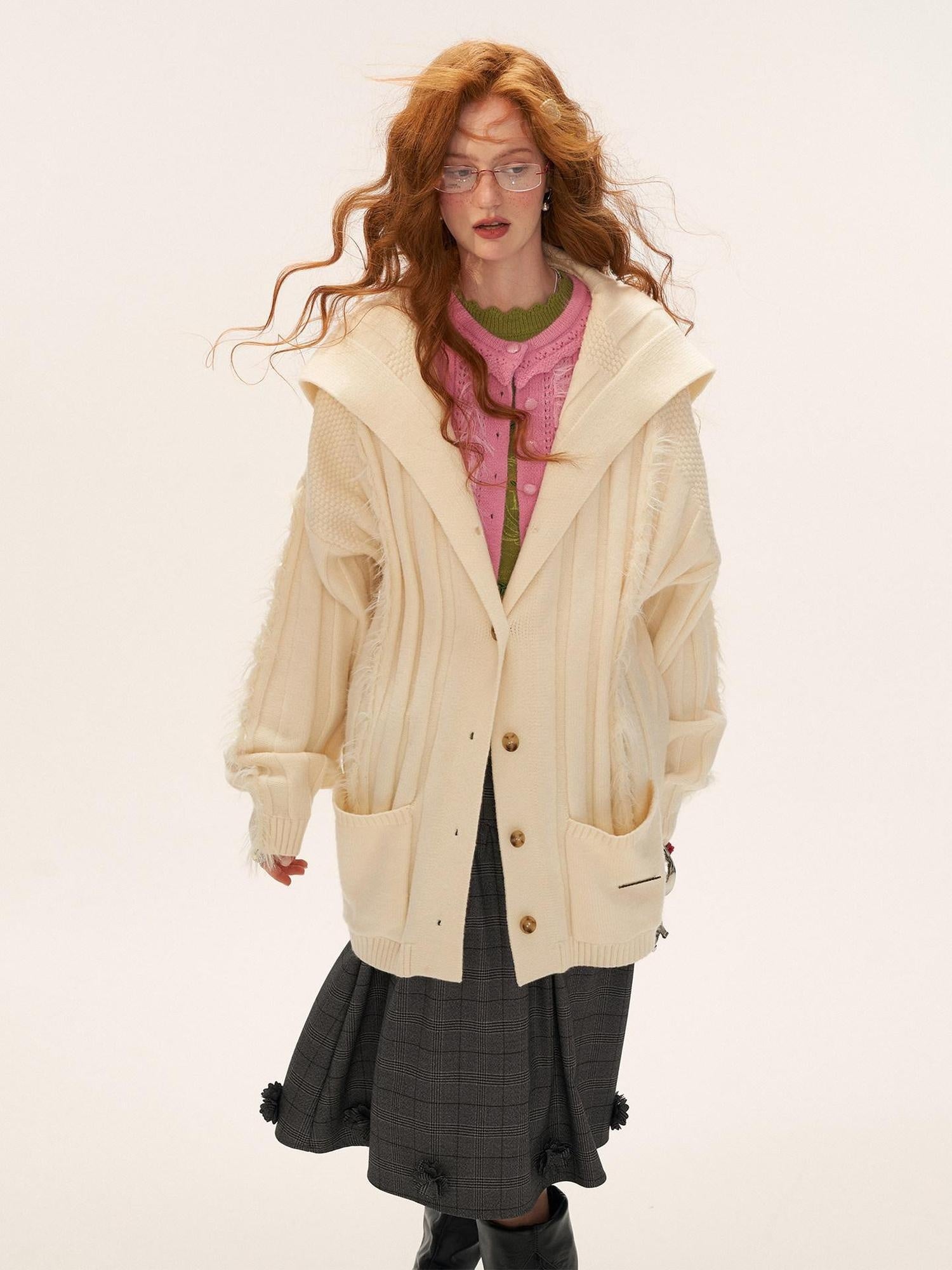 MAMC Cozy Pocketed Knit Relaxed Collared Midlength Women Acrylic Blend Cardigans