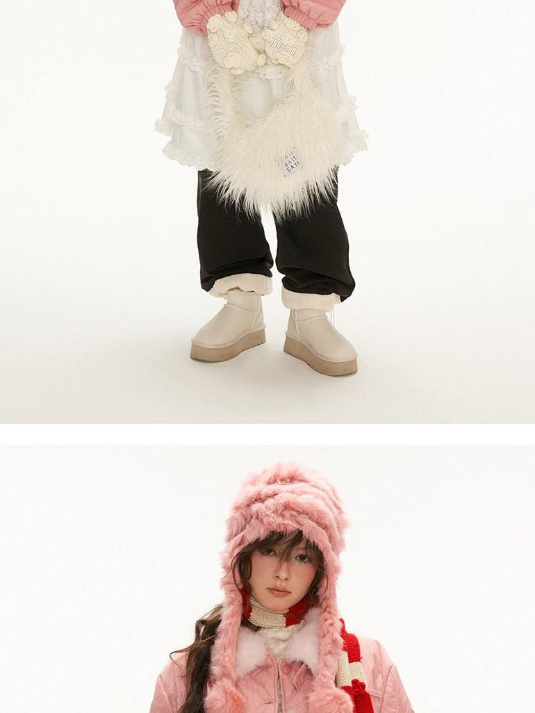 MAMC Cozy Princess Relaxed Fit Cropped Single Button Pink Puffer Jackets