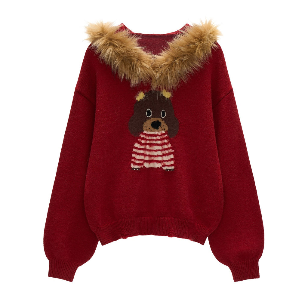 MAMC_Cute_Animal_Print_Commuter_Loose_Fit_Hooded_Women_Knit_Pullover_Sweaters_MISSTT