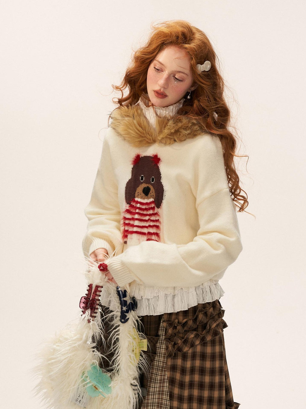 MAMC Cute Animal Print Commuter Loose Fit Hooded Women Knit Pullover Sweaters