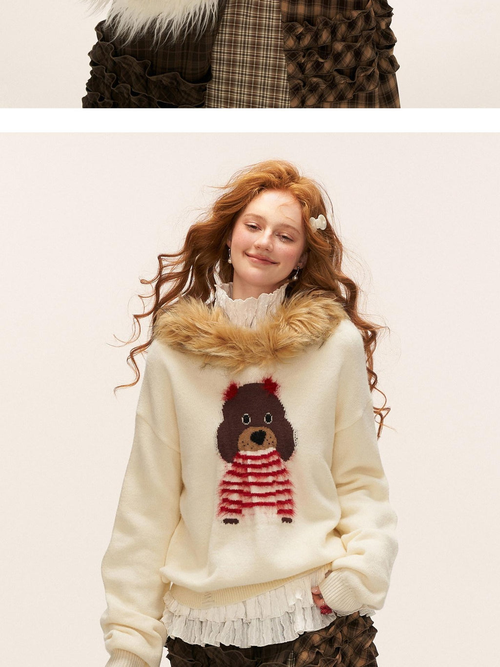 MAMC Cute Animal Print Commuter Loose Fit Hooded Women Knit Pullover Sweaters