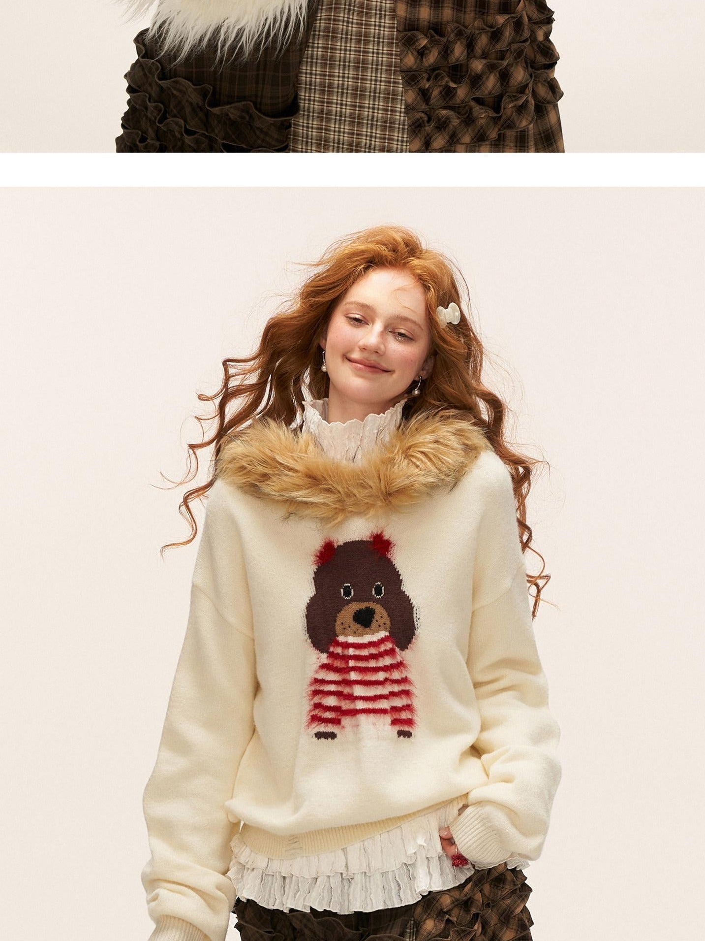 MAMC Cute Animal Print Commuter Loose Fit Hooded Women Knit Pullover Sweaters