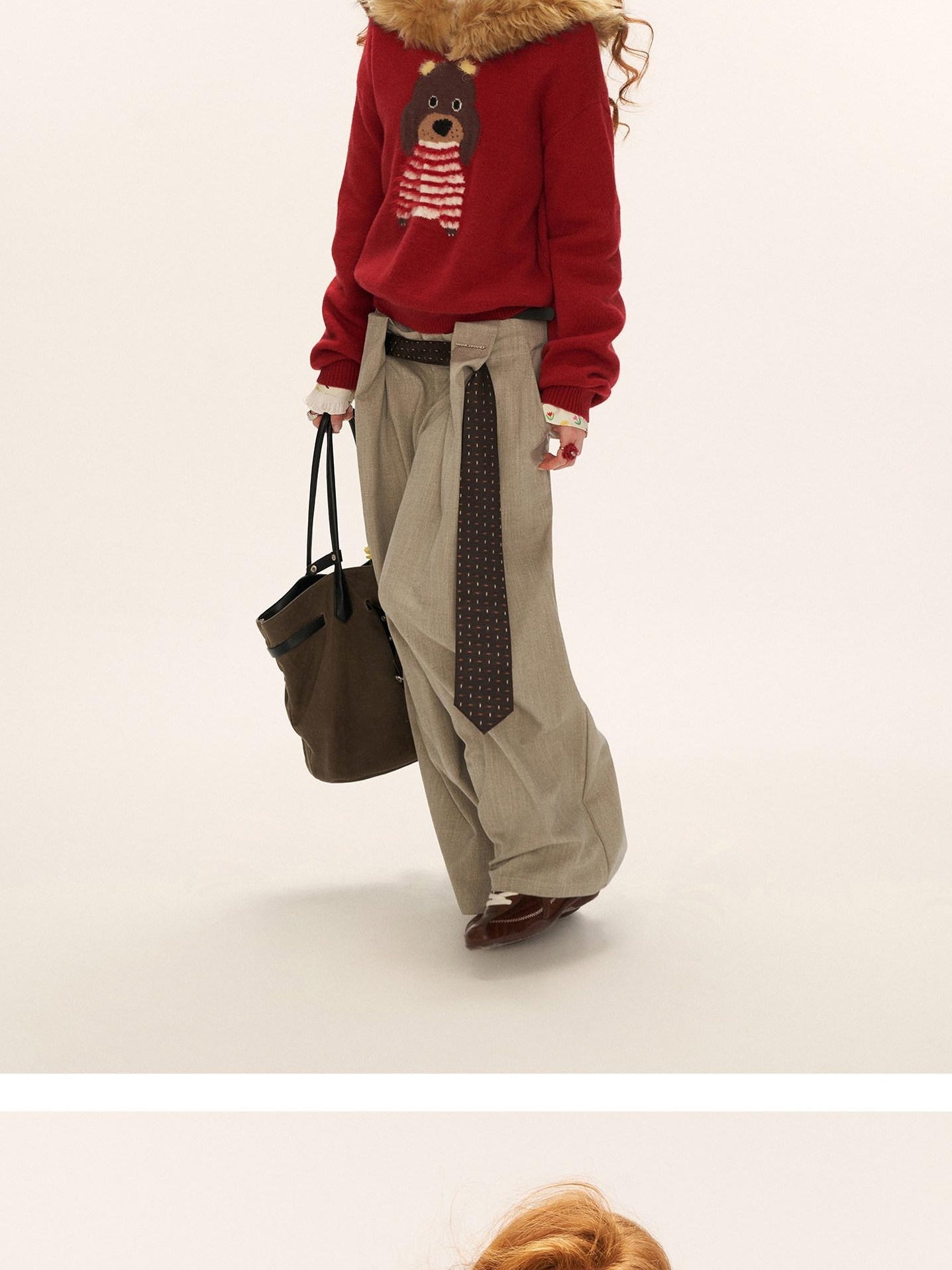 MAMC Cute Animal Print Commuter Loose Fit Hooded Women Knit Pullover Sweaters