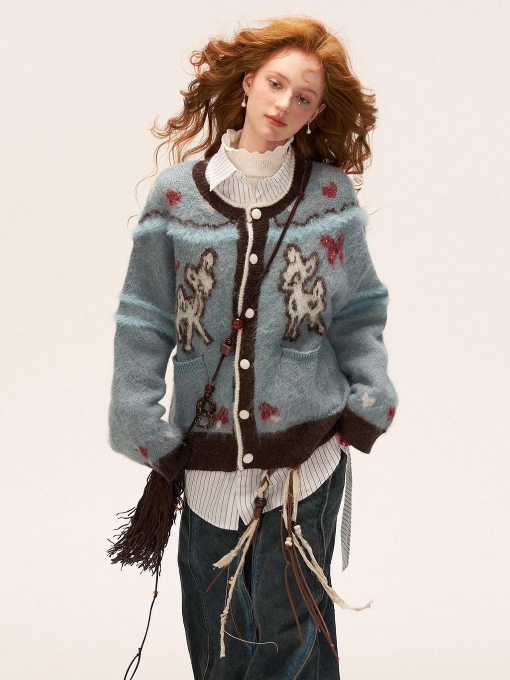 MAMC Cute Butterfly Loose Button Knit Casual Women Round Neck Long Sleeve Cardigans