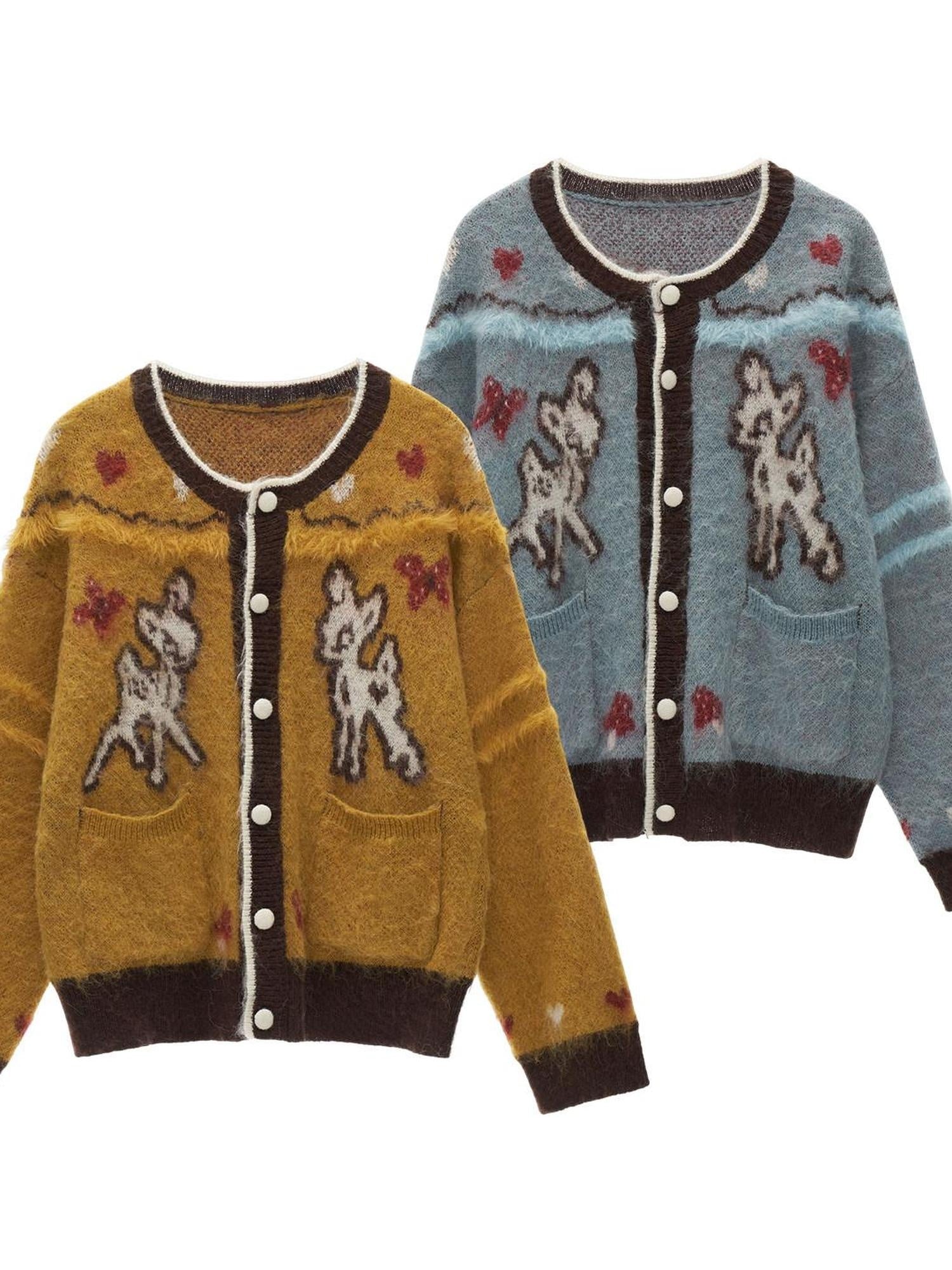 MAMC Cute Butterfly Loose Button Knit Casual Women Round Neck Long Sleeve Cardigans