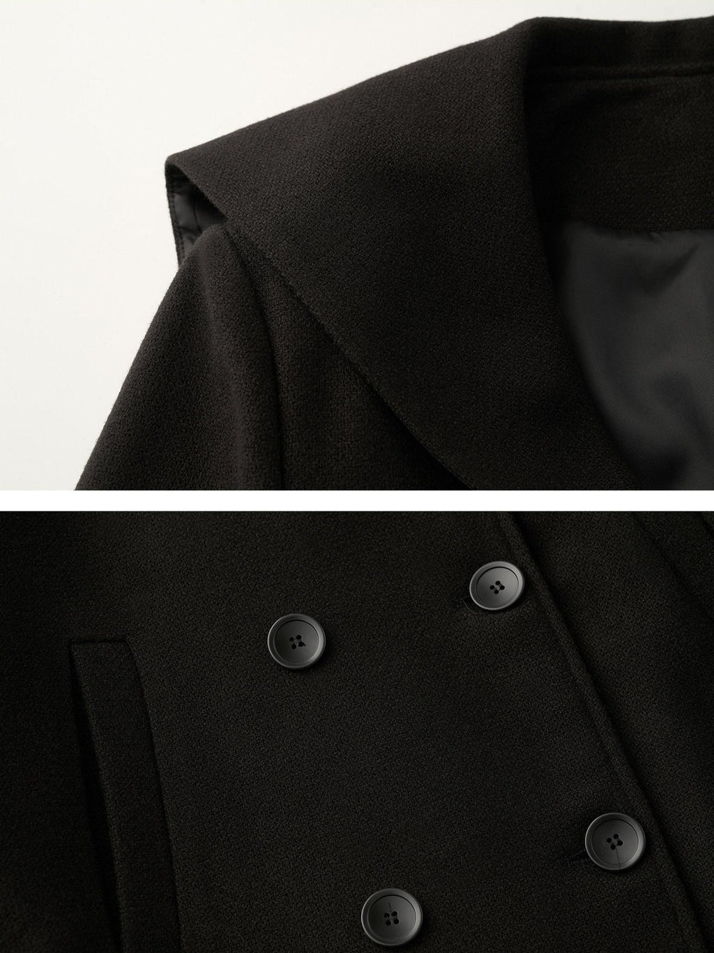 MAMC Double Breasted Buttons Minimal Straight Fit Black Polyester Cropped Jackets