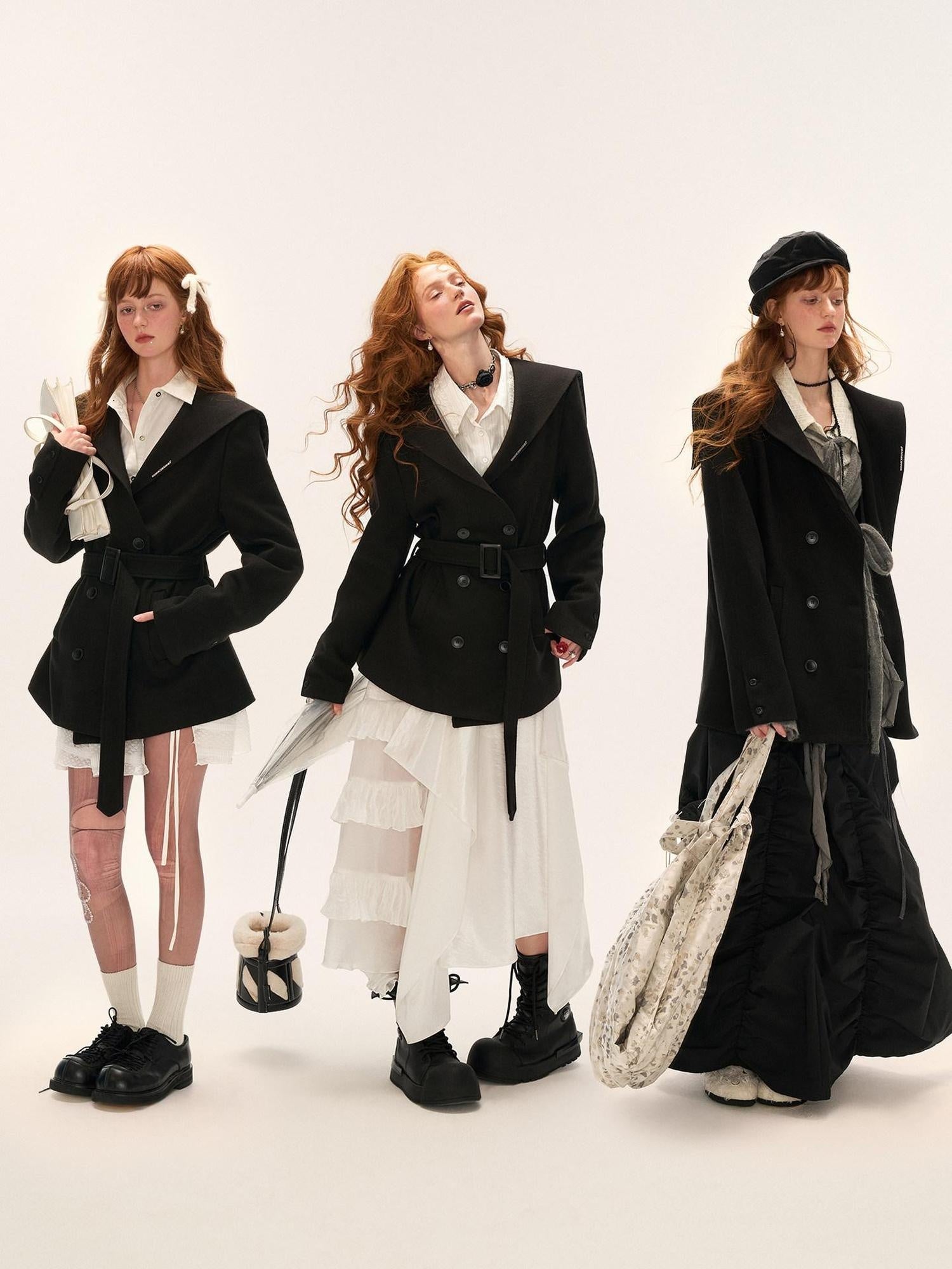 MAMC Double Breasted Buttons Minimal Straight Fit Black Polyester Cropped Jackets