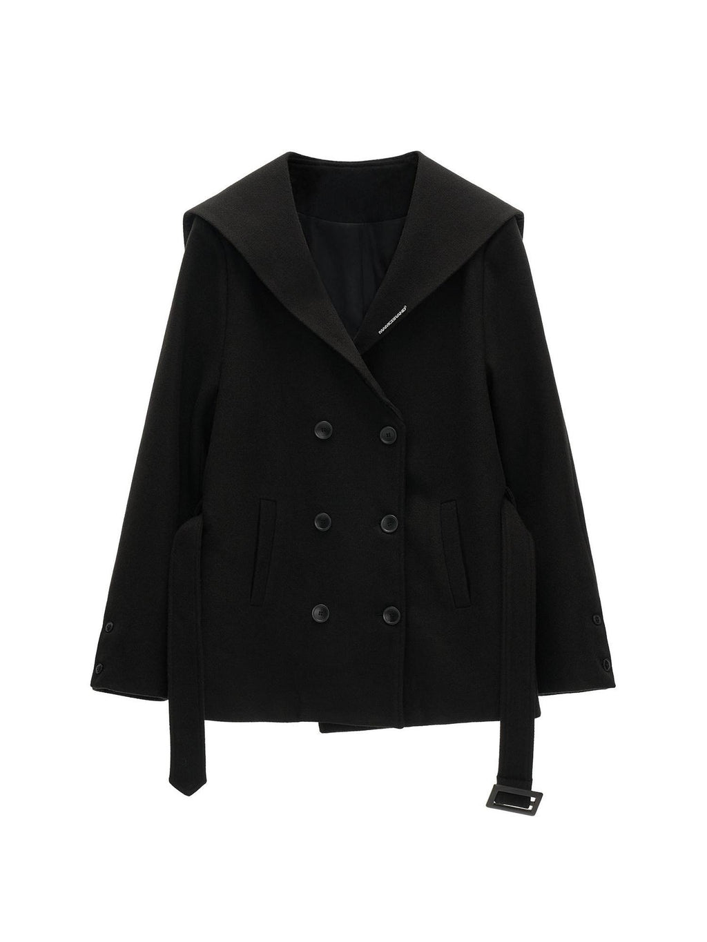 MAMC Double Breasted Buttons Minimal Straight Fit Black Polyester Cropped Jackets