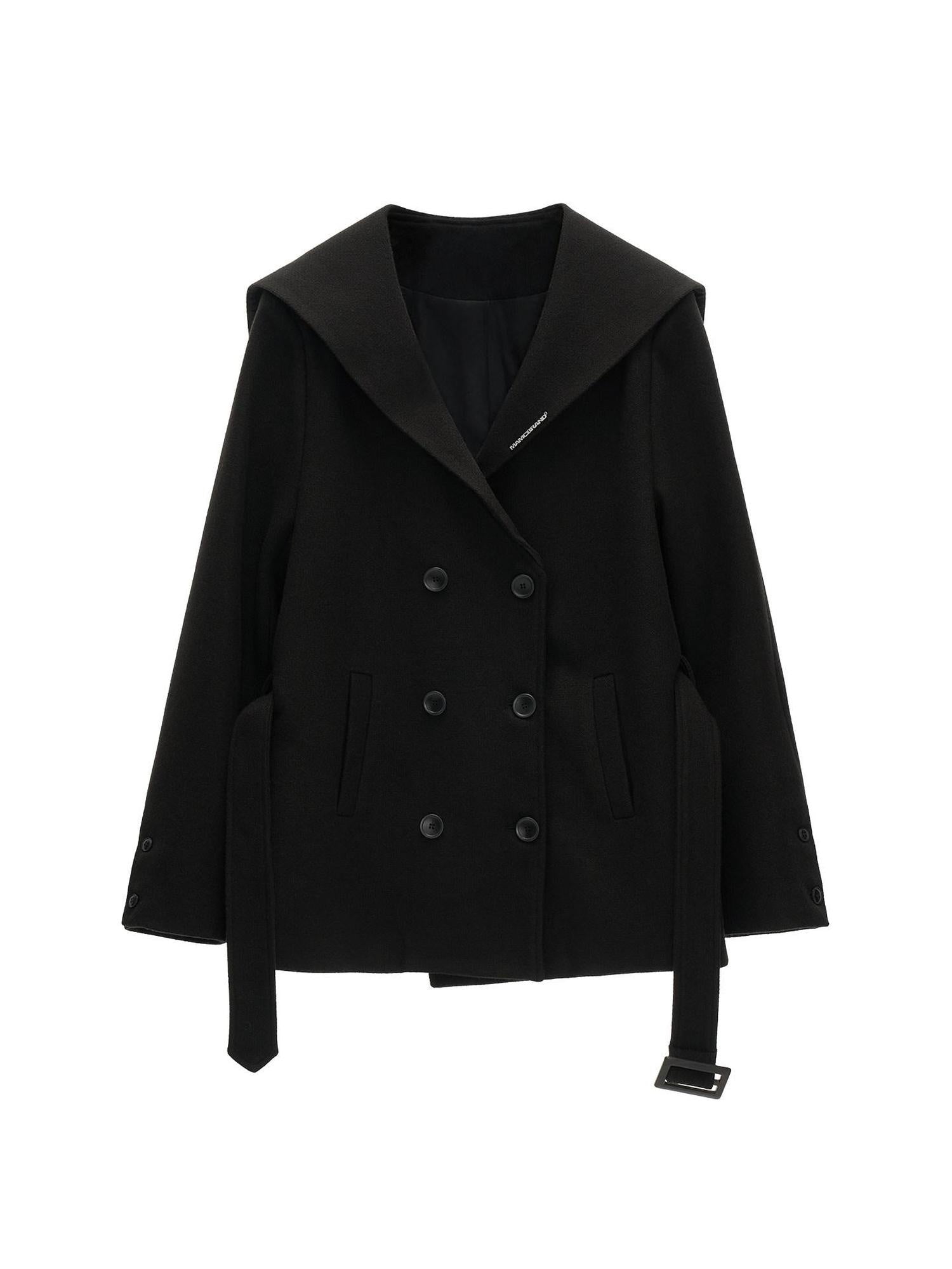 MAMC Double Breasted Buttons Minimal Straight Fit Black Polyester Cropped Jackets