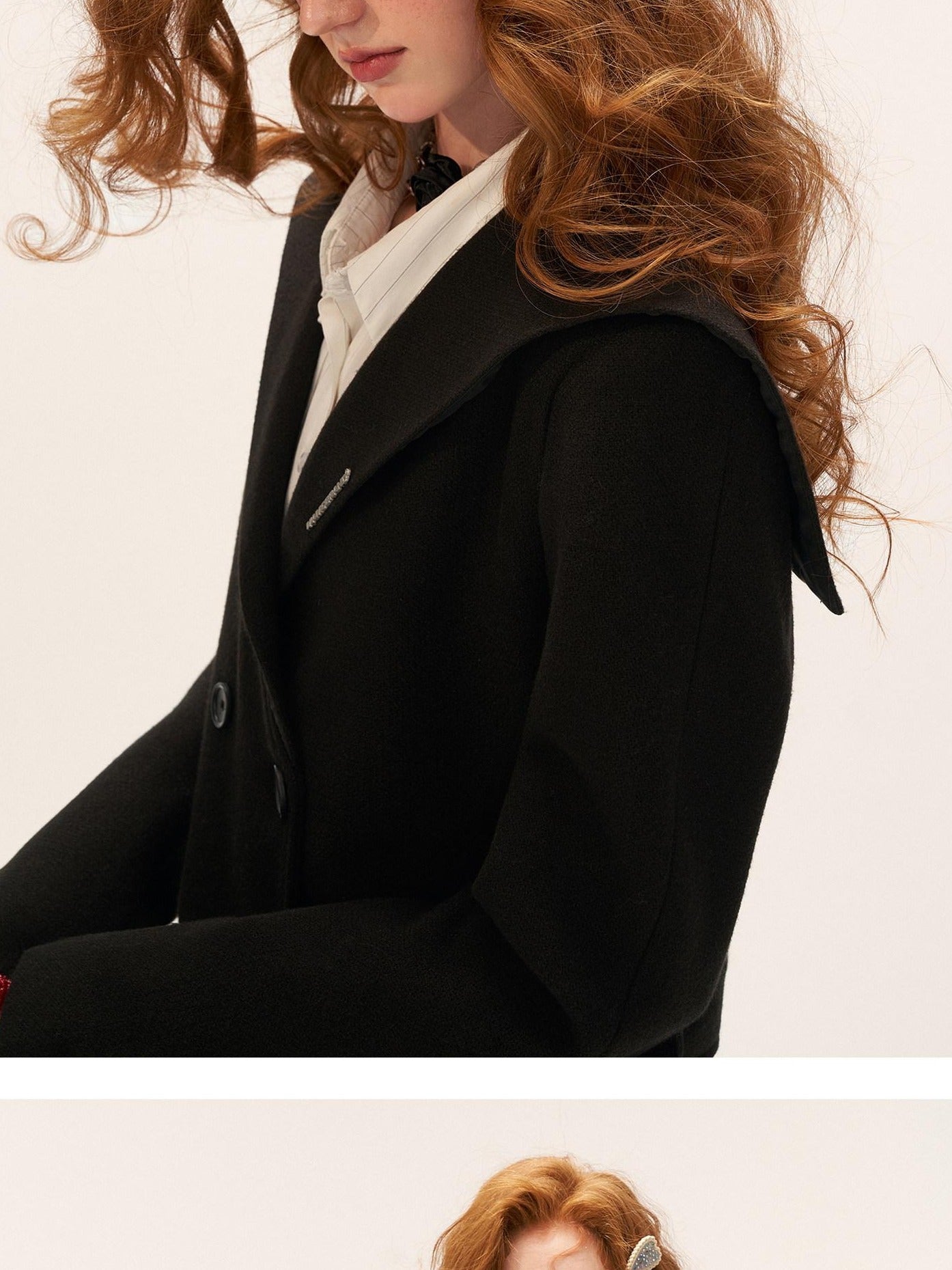 MAMC Double Breasted Buttons Minimal Straight Fit Black Polyester Cropped Jackets