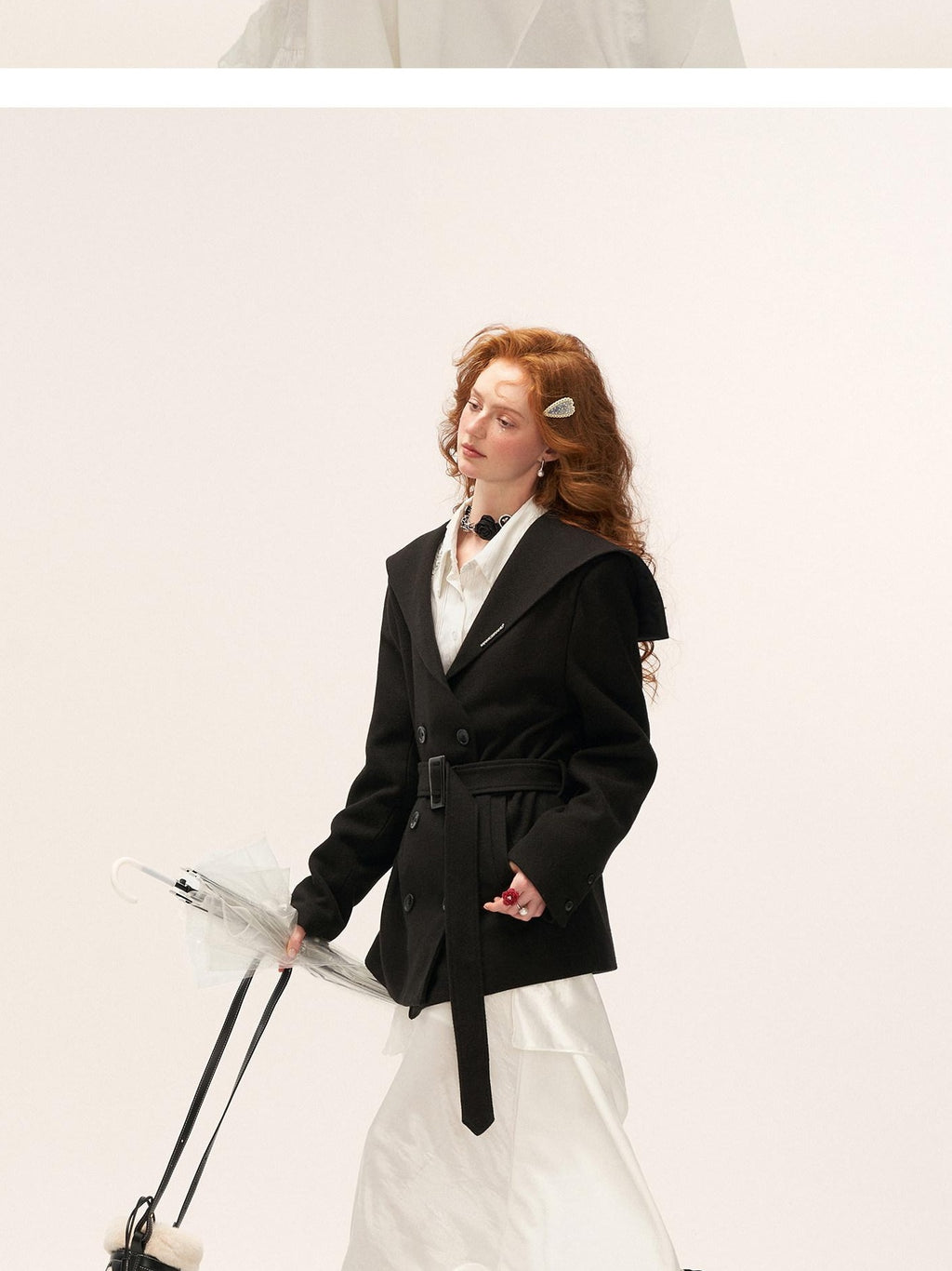 MAMC Double Breasted Buttons Minimal Straight Fit Black Polyester Cropped Jackets