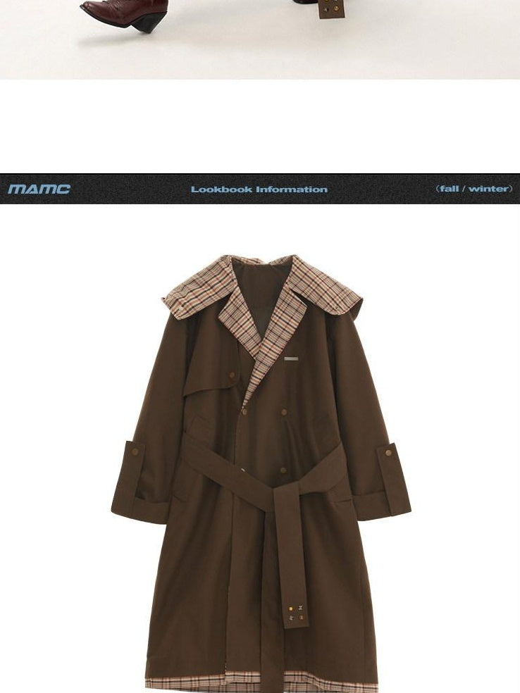 MAMC Double Breasted Minimal Commuter Loose Fit Office Brown Polyester Long Coats