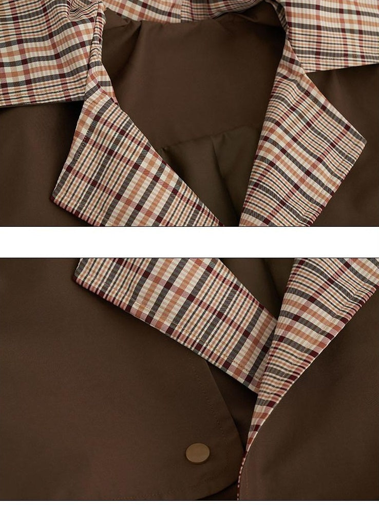 MAMC Double Breasted Minimal Commuter Loose Fit Office Brown Polyester Long Coats