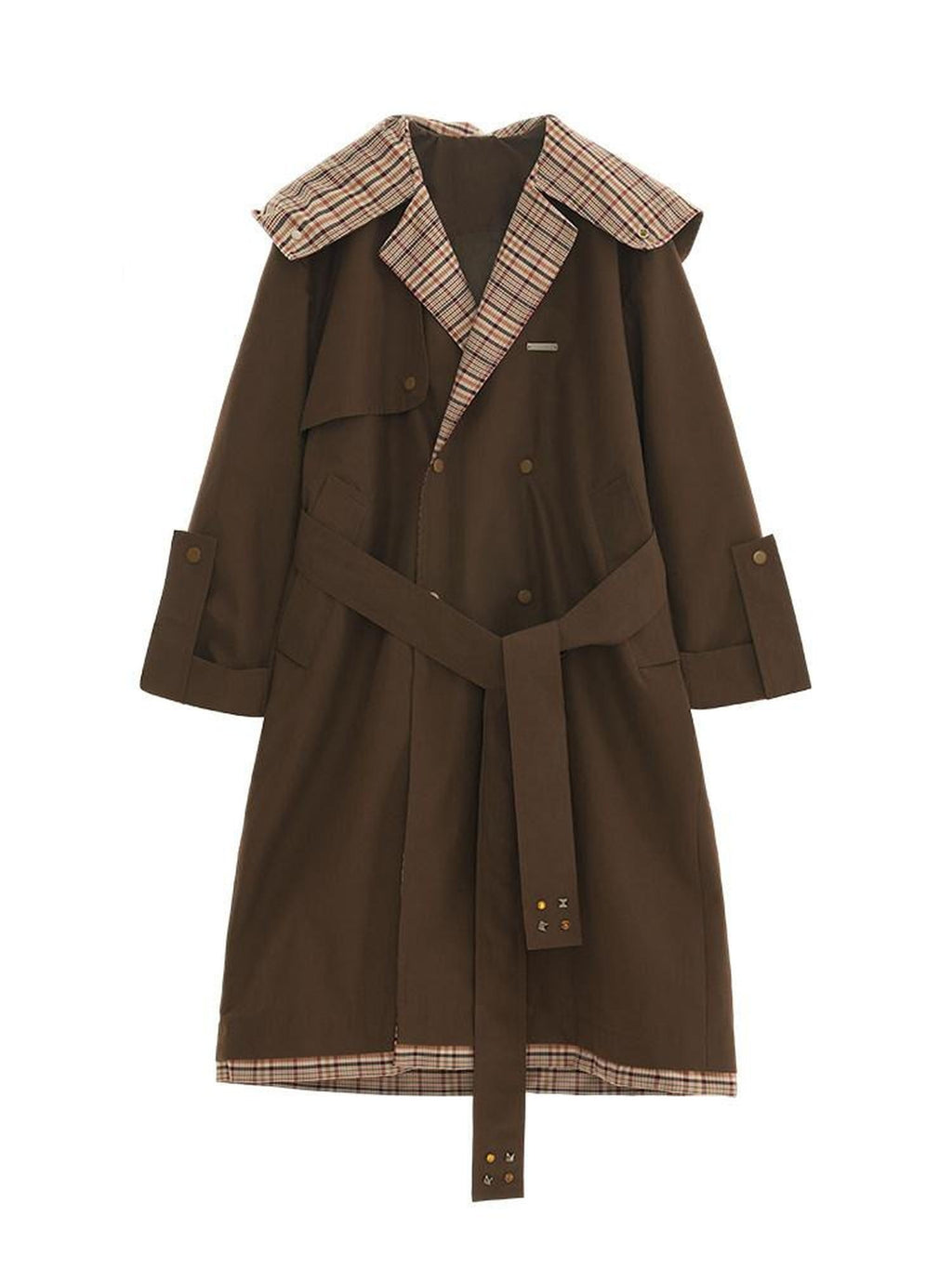 MAMC Double Breasted Minimal Commuter Loose Fit Office Brown Polyester Long Coats