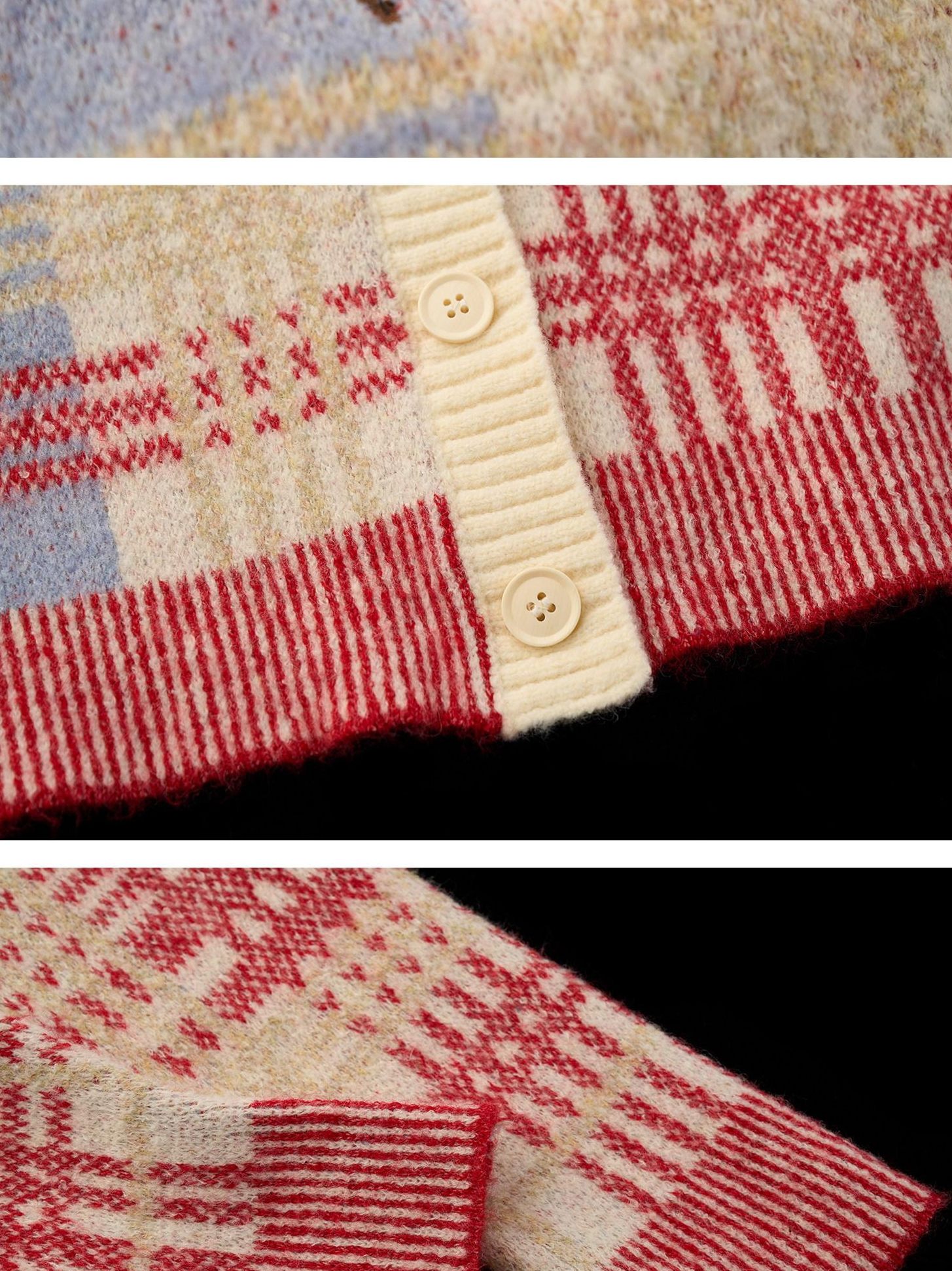 MAMC Eco Plaid Lapel Sweet Fit Women Office Long Sleeve Button Knit Red Cardigans