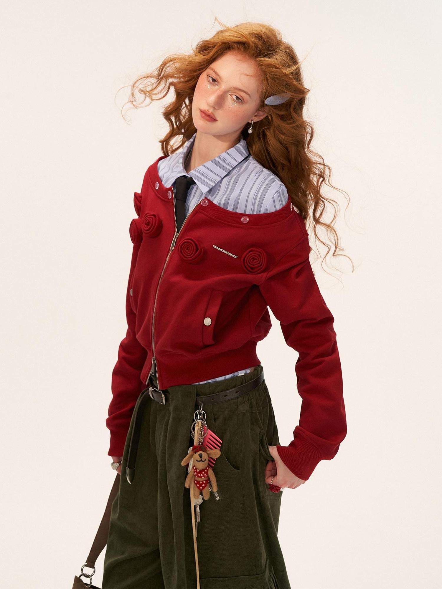 MAMC Elegant 100 Percent Cotton Cropped Detachable Floral Everyday Women Jackets