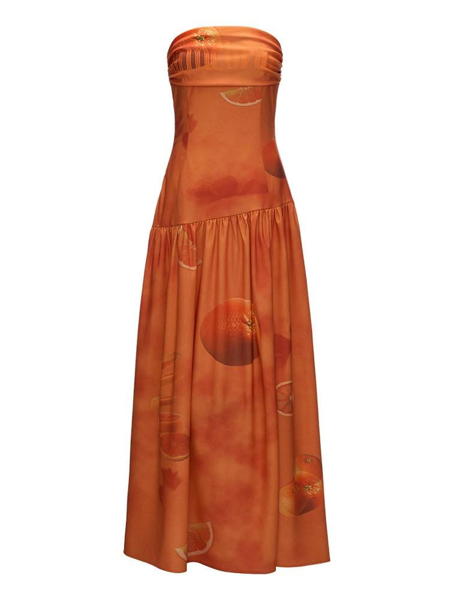 MAMC Elegant Aline Sleeveless Orange Natural Waist Travel Polyester Maxi Dresses