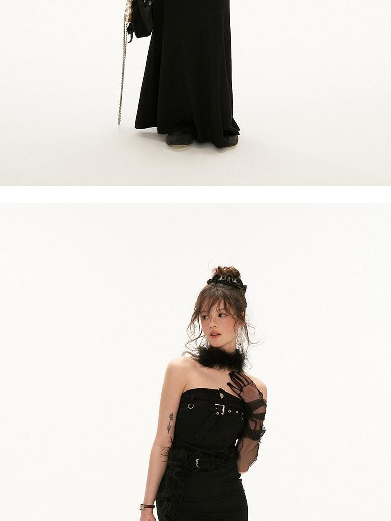 MAMC Elegant Off Shoulder Slim Waist Sleeveless Black Bodycon Maxi Dresses