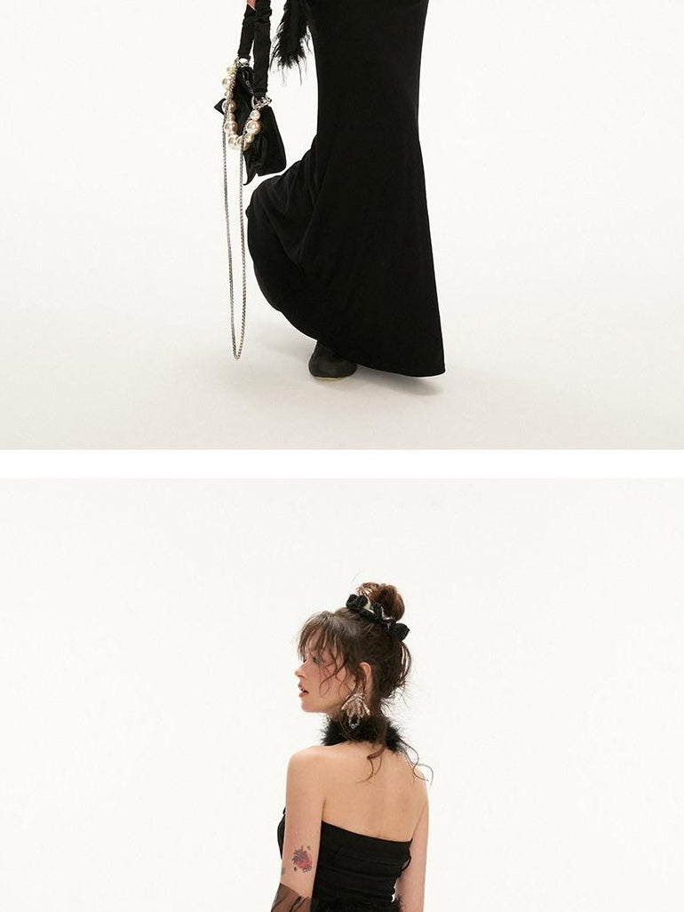 MAMC Elegant Off Shoulder Slim Waist Sleeveless Black Bodycon Maxi Dresses