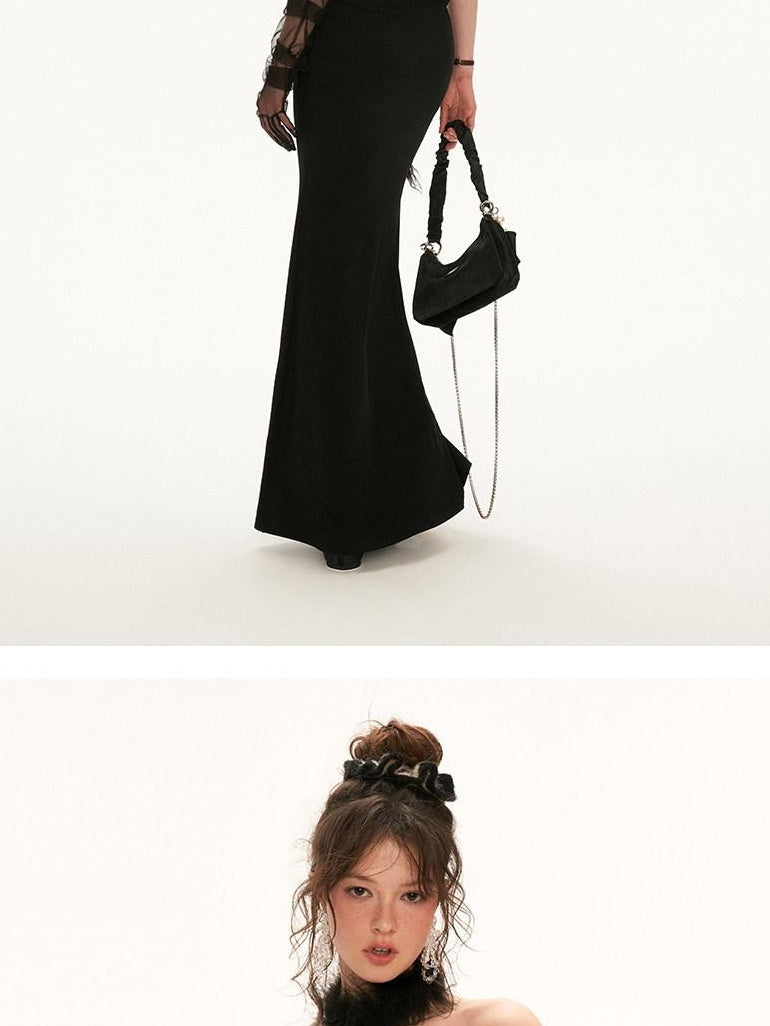MAMC Elegant Off Shoulder Slim Waist Sleeveless Black Bodycon Maxi Dresses
