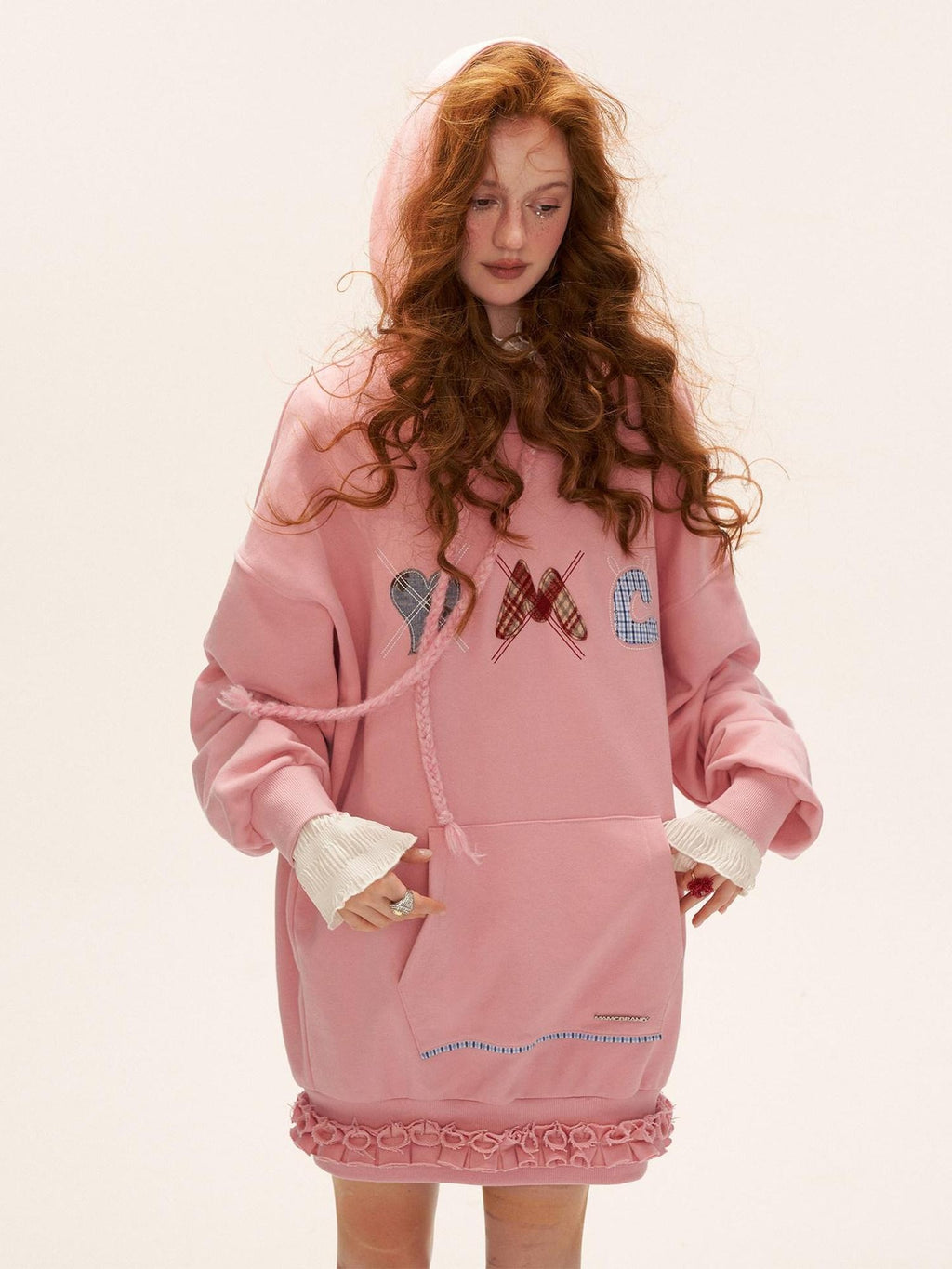 MAMC Embroidered Cotton Hoodie Sweatshirt Loose Fit Casual Women Mini Dresses