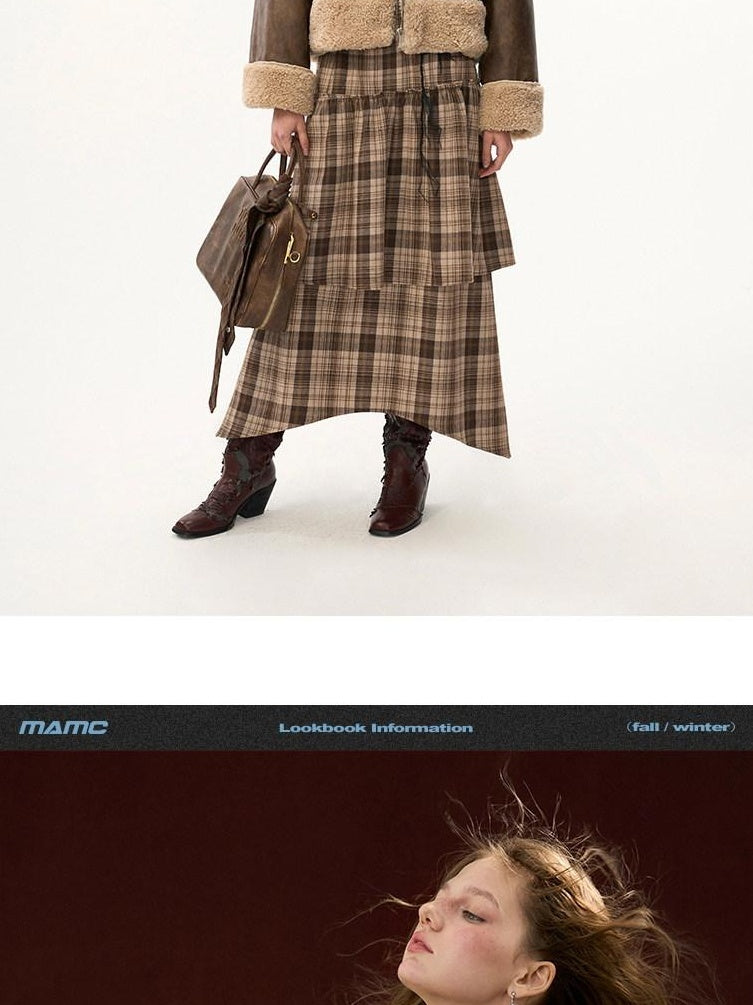 MAMC Ethereal Asymmetric Cinched Waist Strappy Plaid Dress Young Women Maxi Dresses
