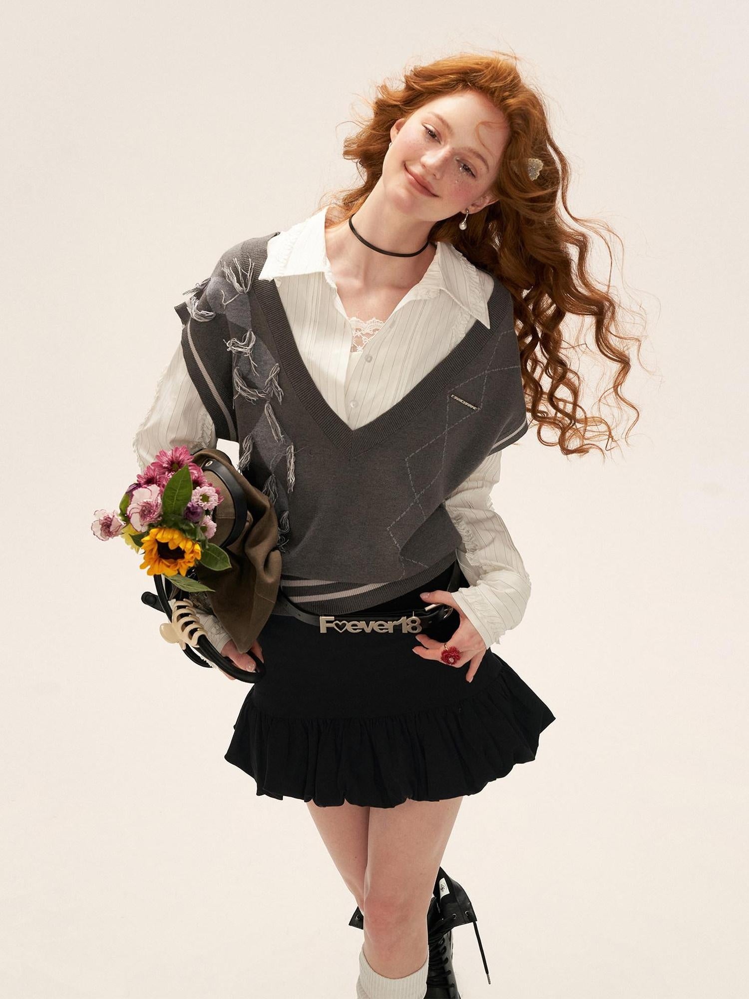 MAMC Figure Flattering Pleated Mid Rise Slim Fit Casual Black Rayon Mini Skirts