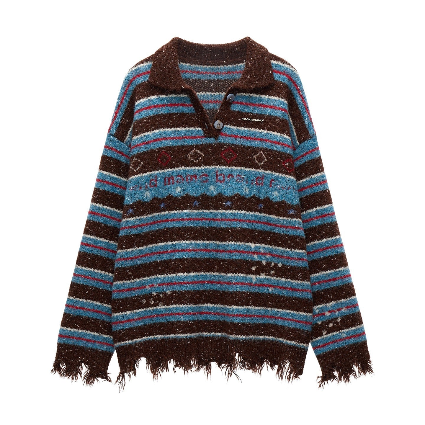 MAMC_Fringe_Detail_Oversized_Striped_Polo_Collar_Buttoned_Casual_Women_Knit_Sweaters_MISSTT