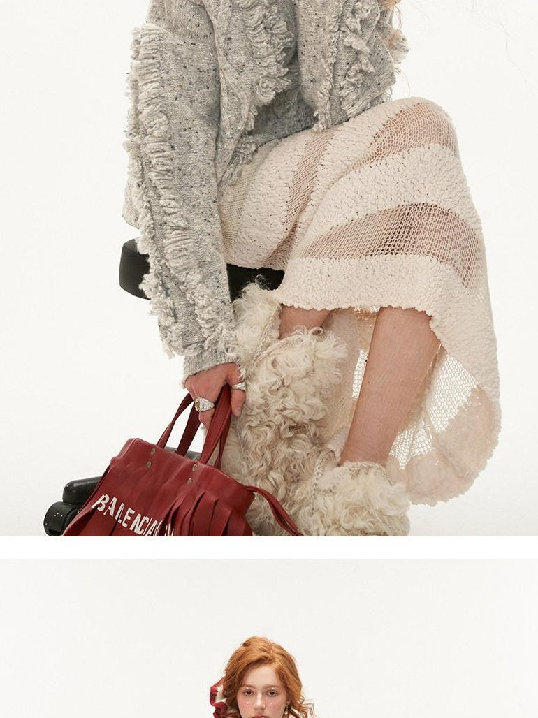 MAMC Fringe Oversized Minimal Office Round Neck Longsleeve Acrylic Wool Knitwear