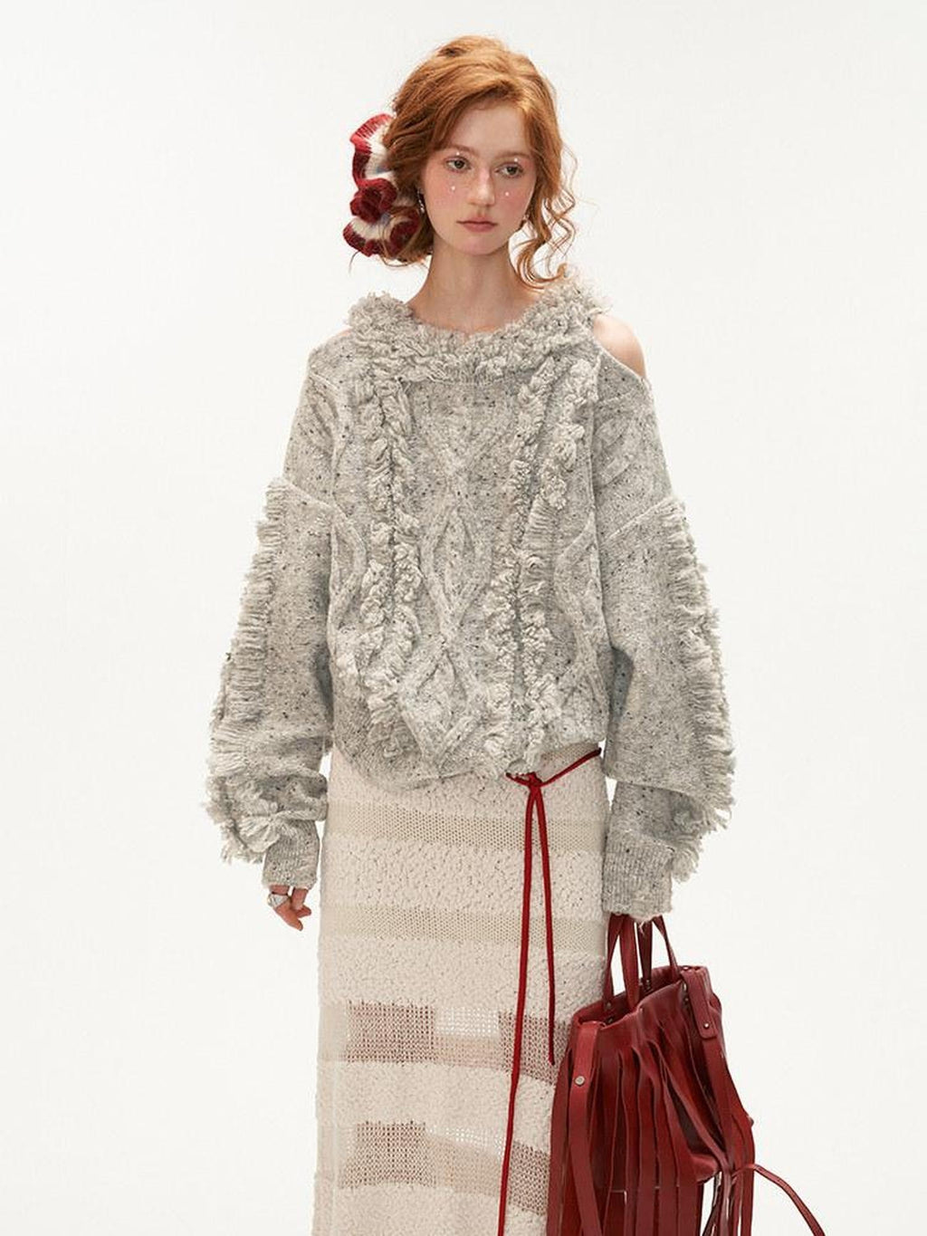 MAMC Fringe Oversized Minimal Office Round Neck Longsleeve Acrylic Wool Knitwear