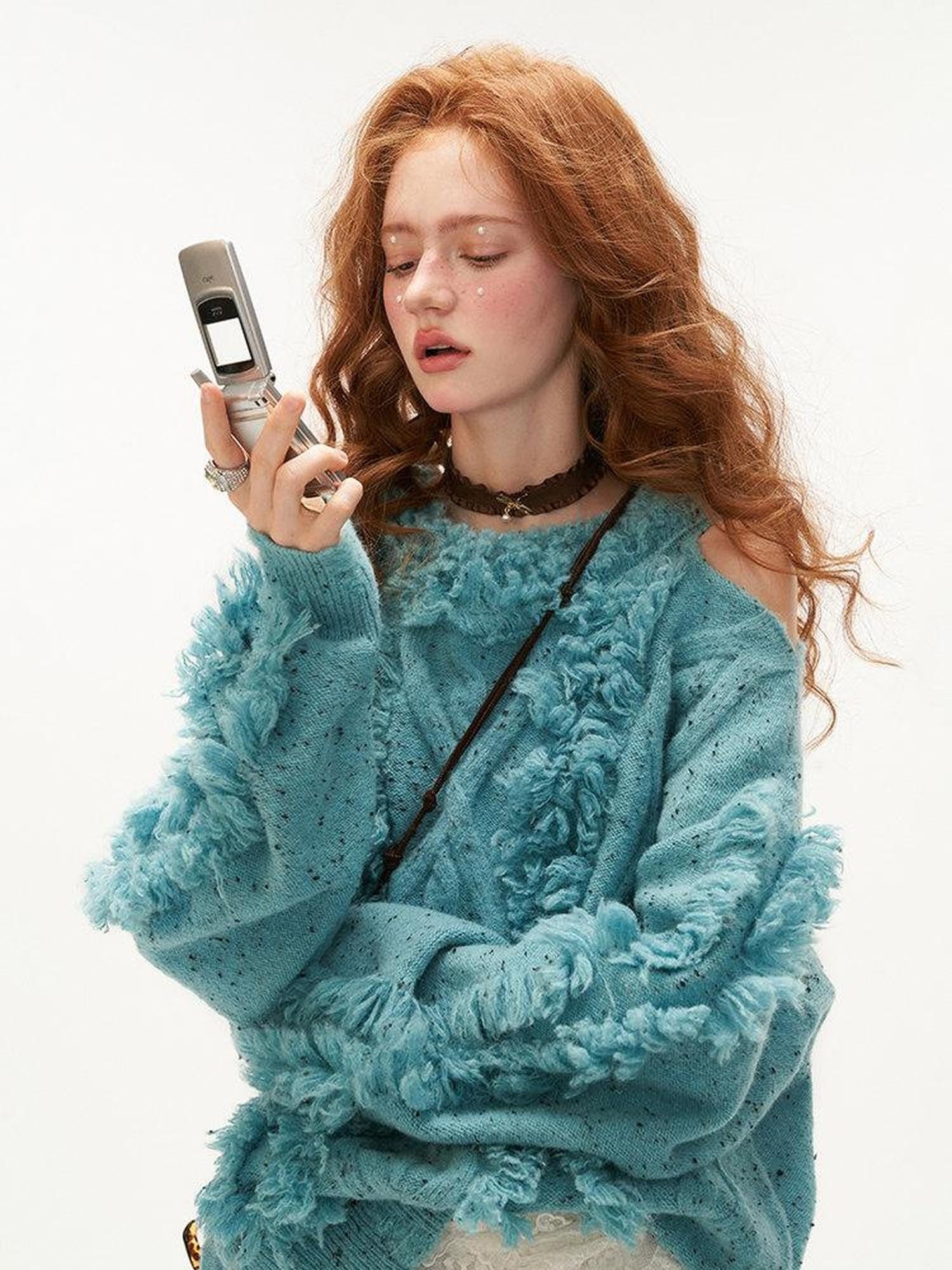 MAMC Fringe Oversized Minimal Office Round Neck Longsleeve Acrylic Wool Knitwear