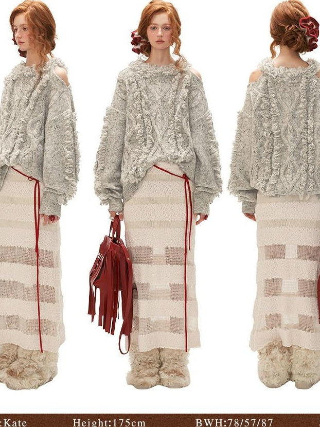 MAMC Fringe Oversized Minimal Office Round Neck Longsleeve Acrylic Wool Knitwear