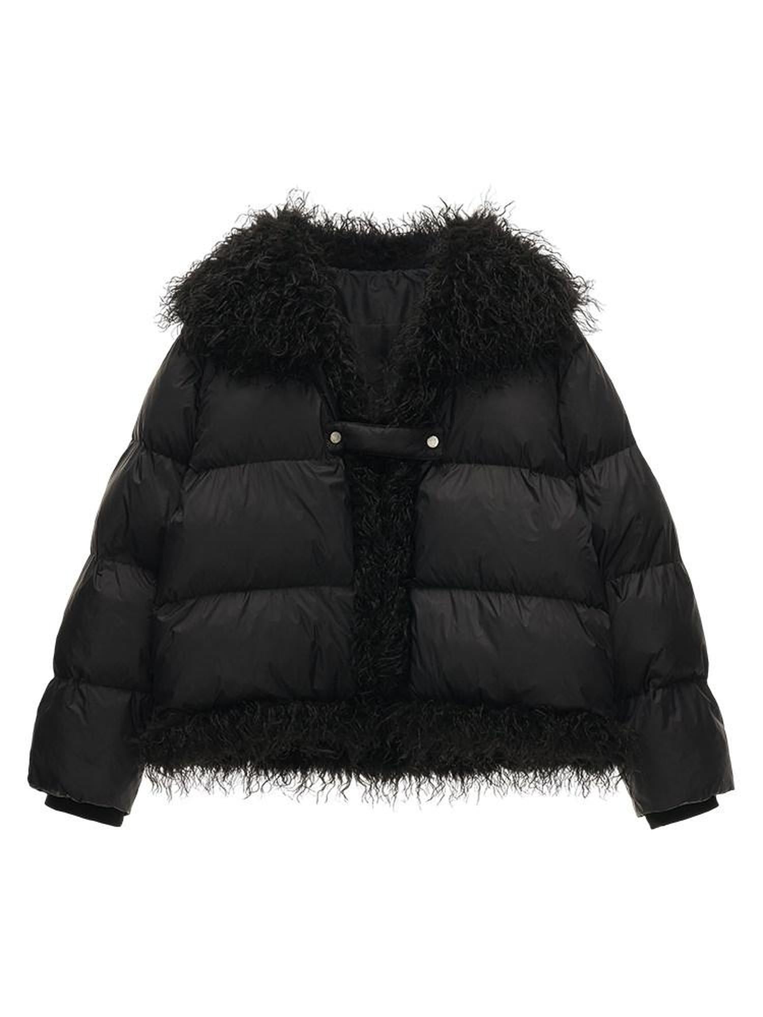 MAMC High Collar Patchwork Loose Fit Commuter Solid Black One Button Puffer Jackets