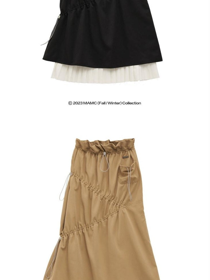 MAMC High Waist A Line Office Chic Polyester Solid Color Khaki Black Maxi Skirts