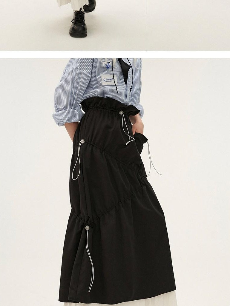 MAMC High Waist A Line Office Chic Polyester Solid Color Khaki Black Maxi Skirts