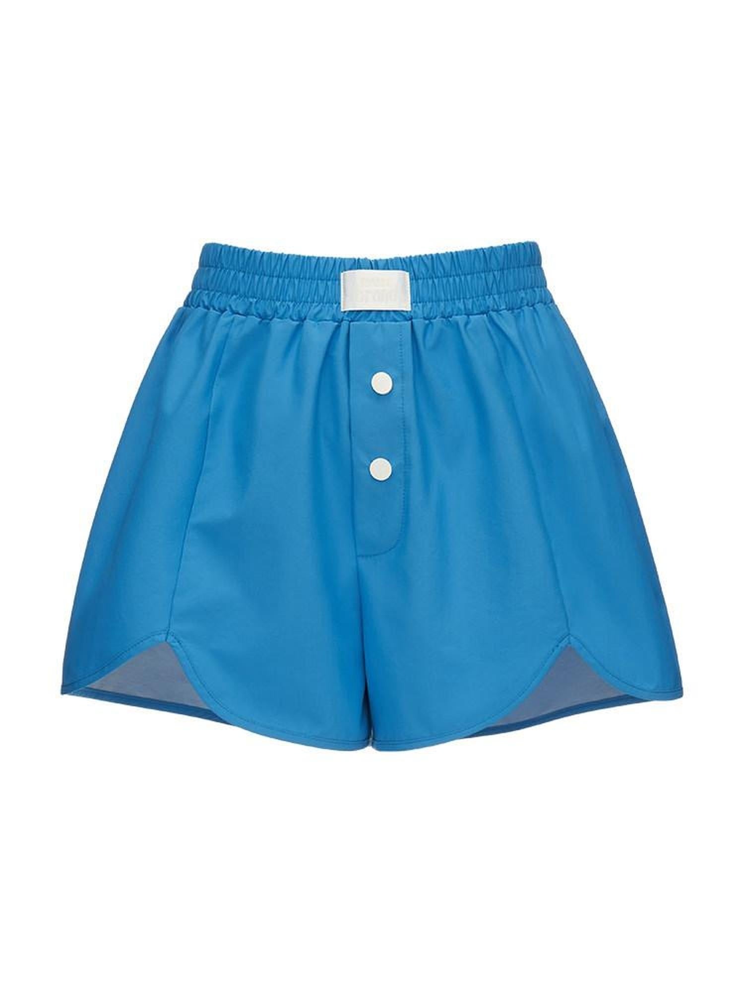 MAMC High Waist Button Detail Minimal Versatile Wide Leg Loose Blue Mid-Length Shorts