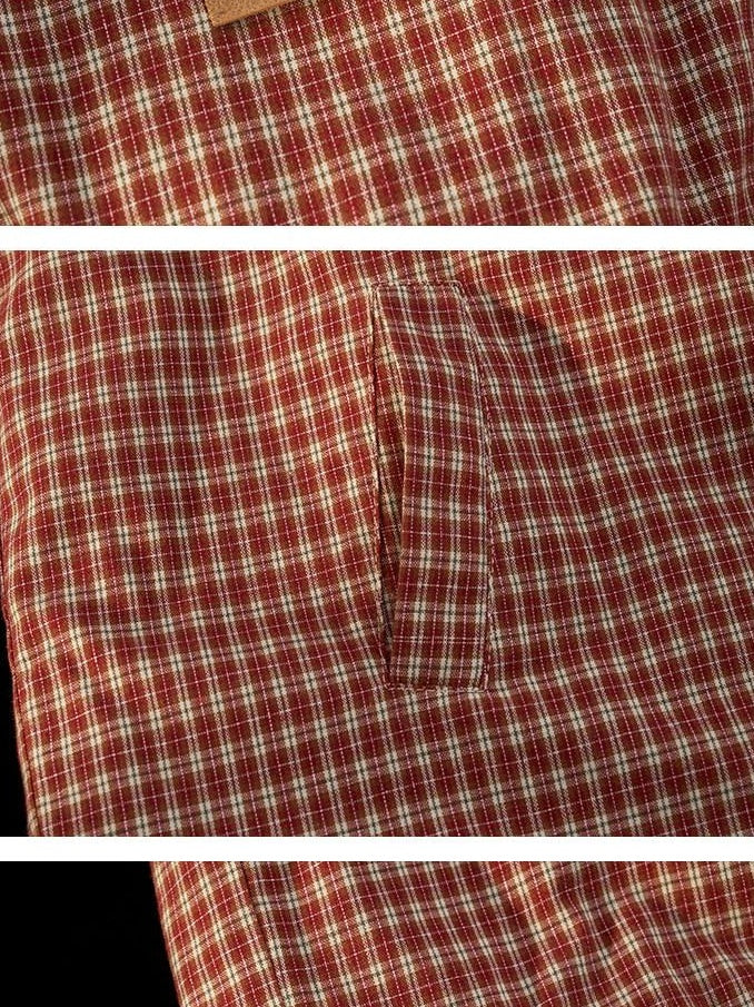 MAMC Hooded Zip Plaid Loose Minimal Commuter Young Adult Red Polyester Puffer Jackets