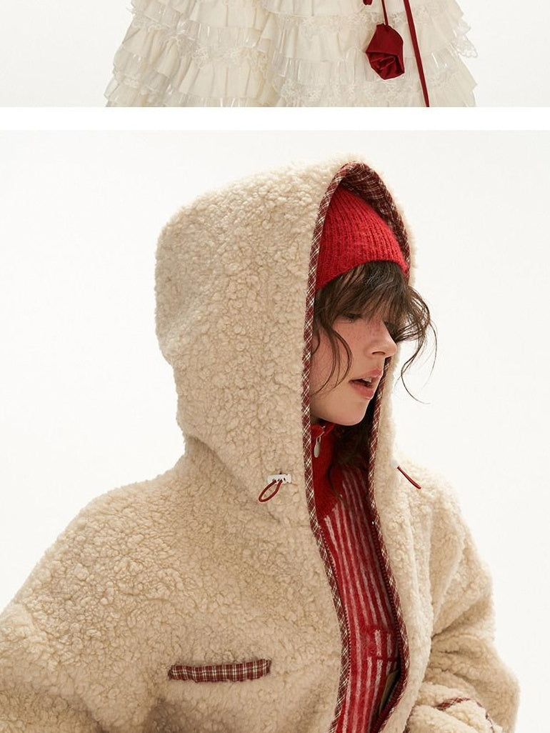 MAMC Hooded Zip Plaid Loose Minimal Commuter Young Adult Red Polyester Puffer Jackets