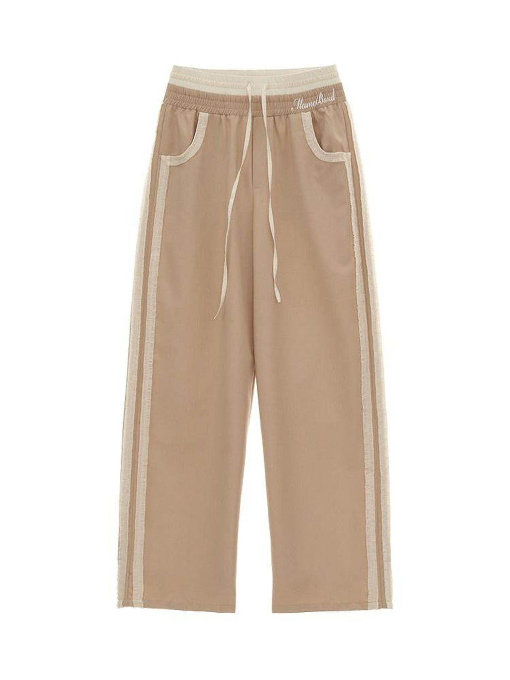 MAMC Khaki Minimal Office Wide Leg Natural Waist Poly Viscose Straight Pants