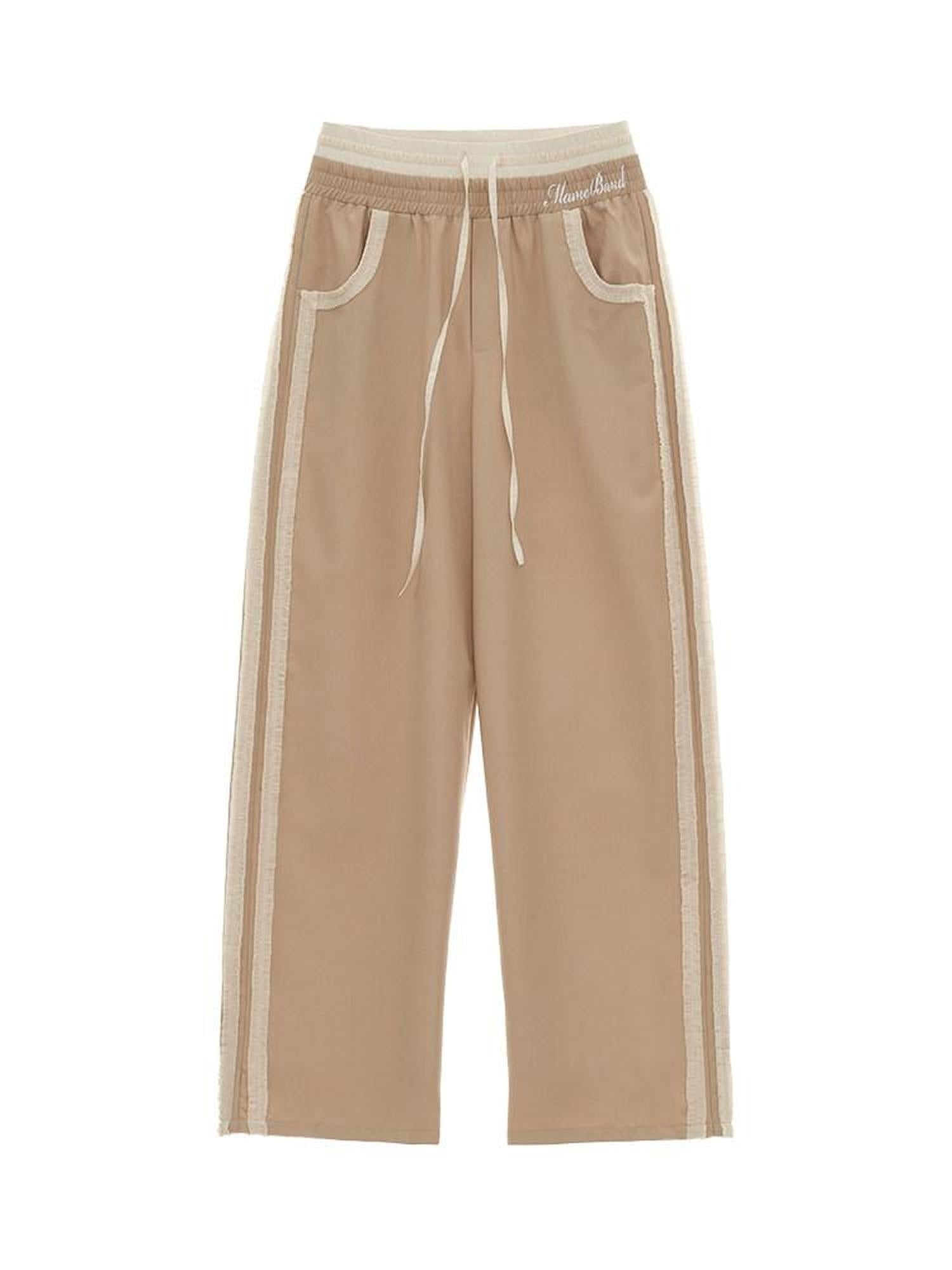 MAMC Khaki Minimal Office Wide Leg Natural Waist Poly Viscose Straight Pants