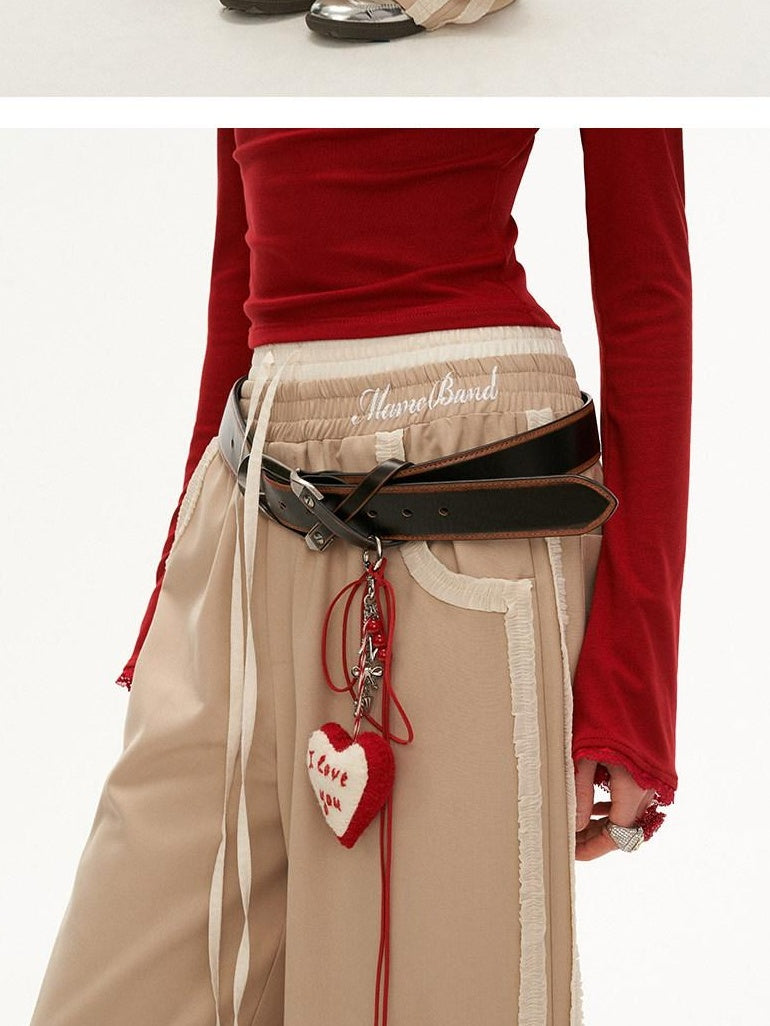 MAMC Khaki Minimal Office Wide Leg Natural Waist Poly Viscose Straight Pants