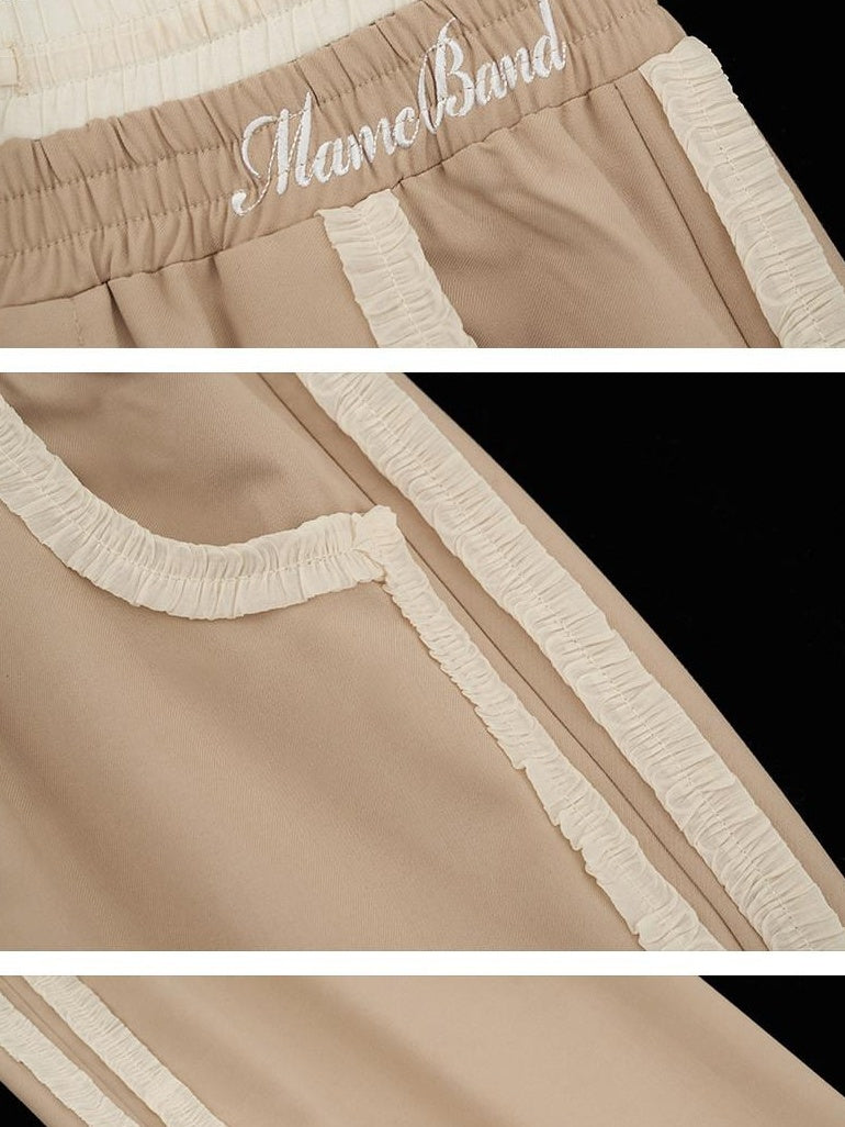 MAMC Khaki Minimal Office Wide Leg Natural Waist Poly Viscose Straight Pants