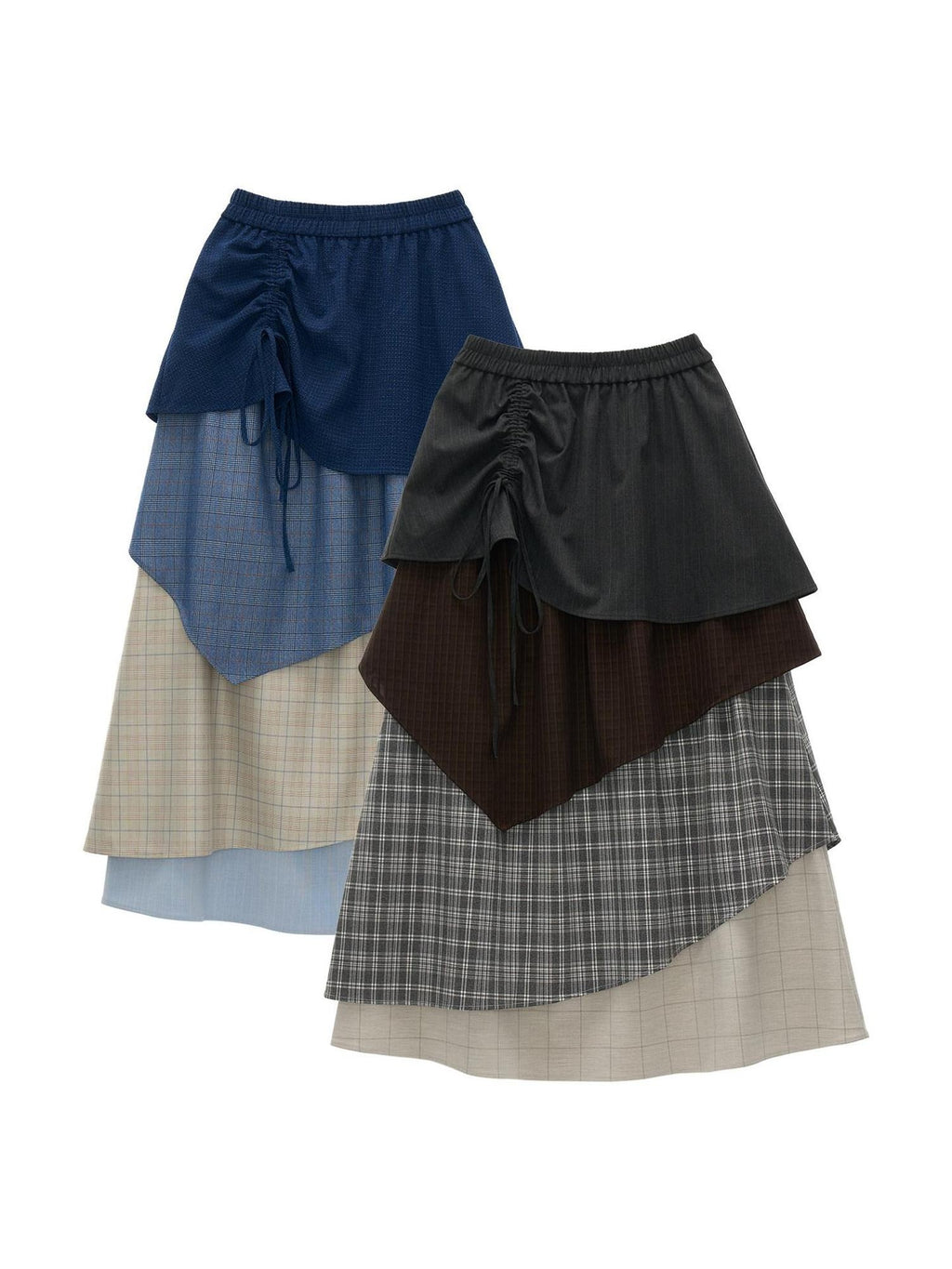 MAMC Layered Casual Loose Mid Waist Flowy Fairy Women Blue Gray Maxi Skirts