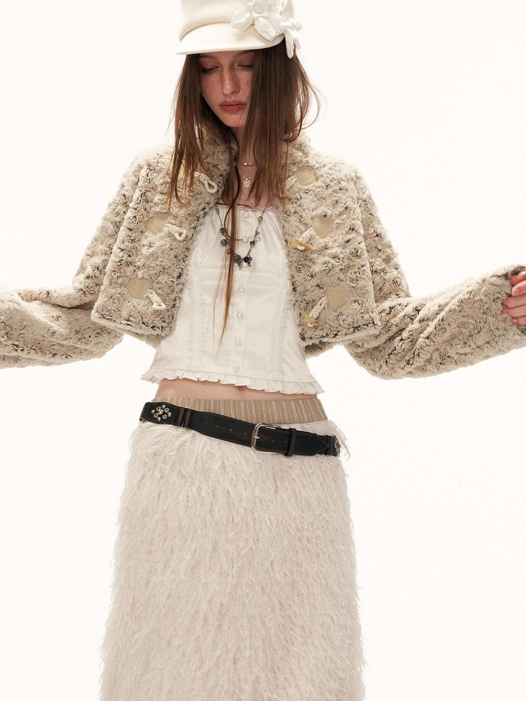 MAMC Light Luxury Loose Fit 3D Embellished Mock Neck Womens Botanical Cropped Jackets