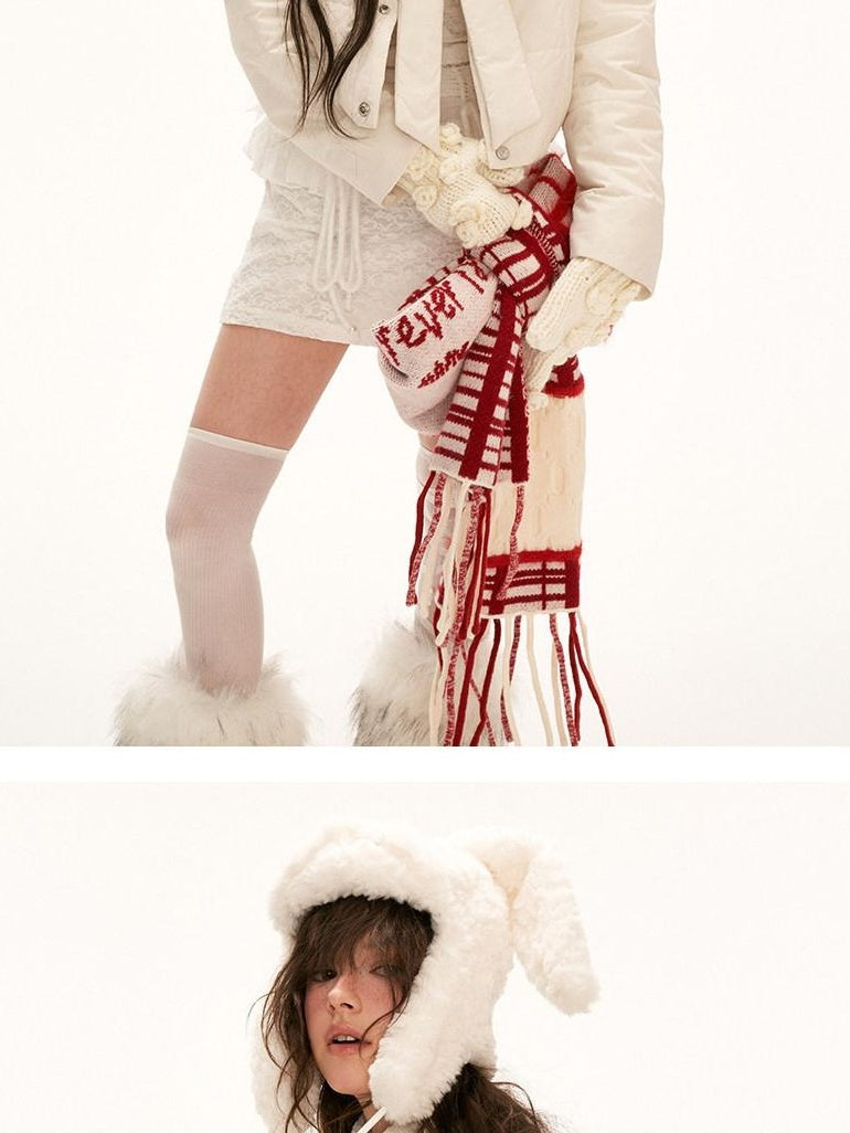 MAMC Lightweight Cropped Straight Cute Princess Round Neck White Puffer Jackets
