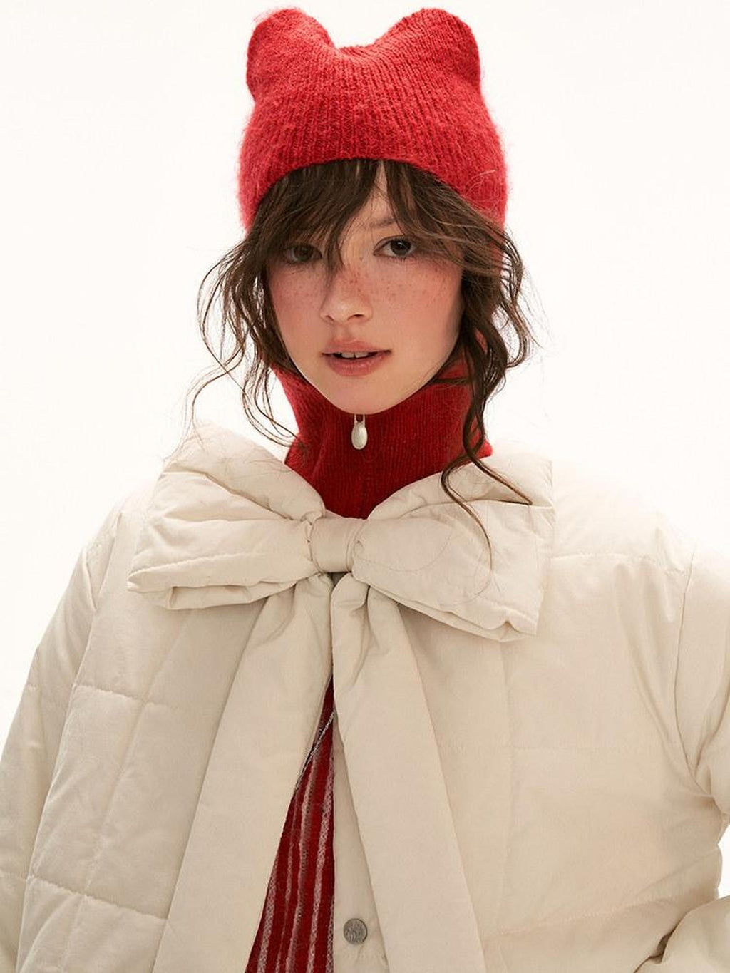 MAMC Lightweight Cropped Straight Cute Princess Round Neck White Puffer Jackets