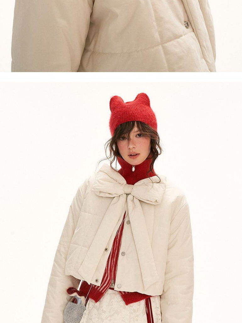 MAMC Lightweight Cropped Straight Cute Princess Round Neck White Puffer Jackets
