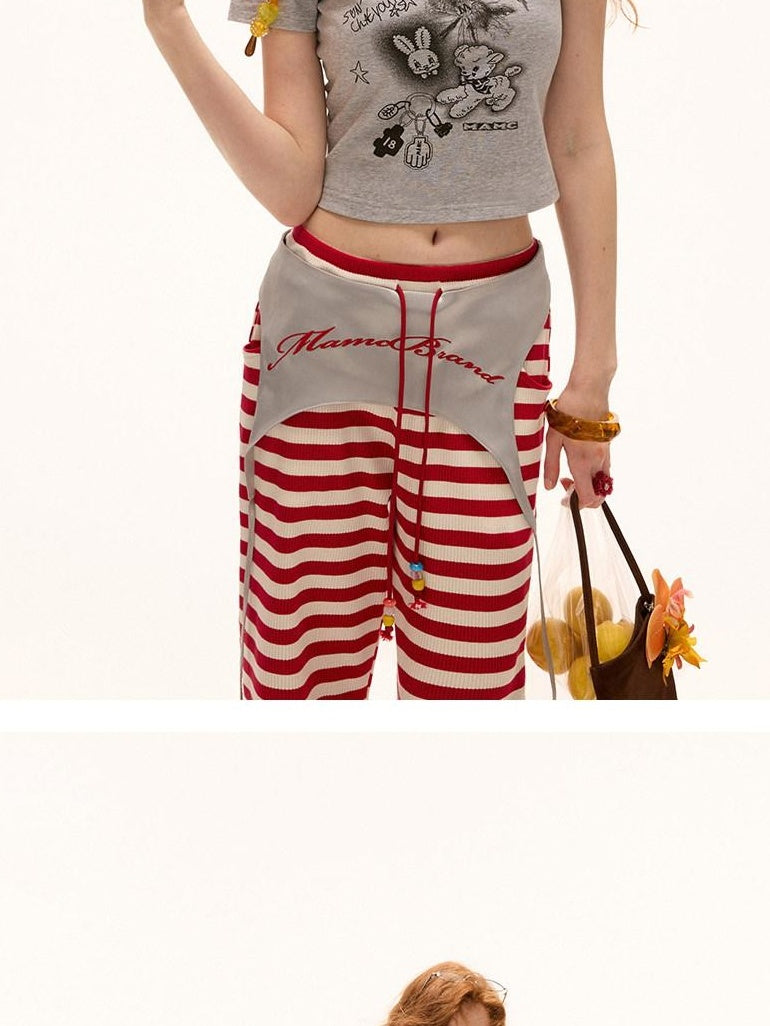 MAMC Moisture Wicking Cute Slim Fit Cartoon Print Short Sleeve Basic Crop Tops