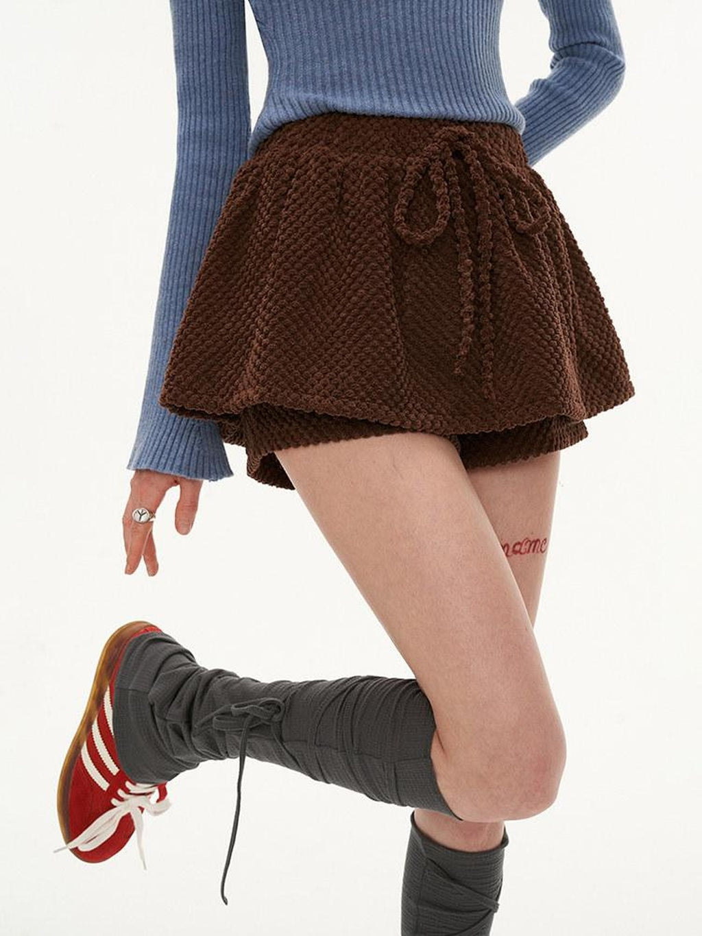 MAMC Polyester Nylon Mid Rise A Line Minimal Office Solid Brown Mini Skirts