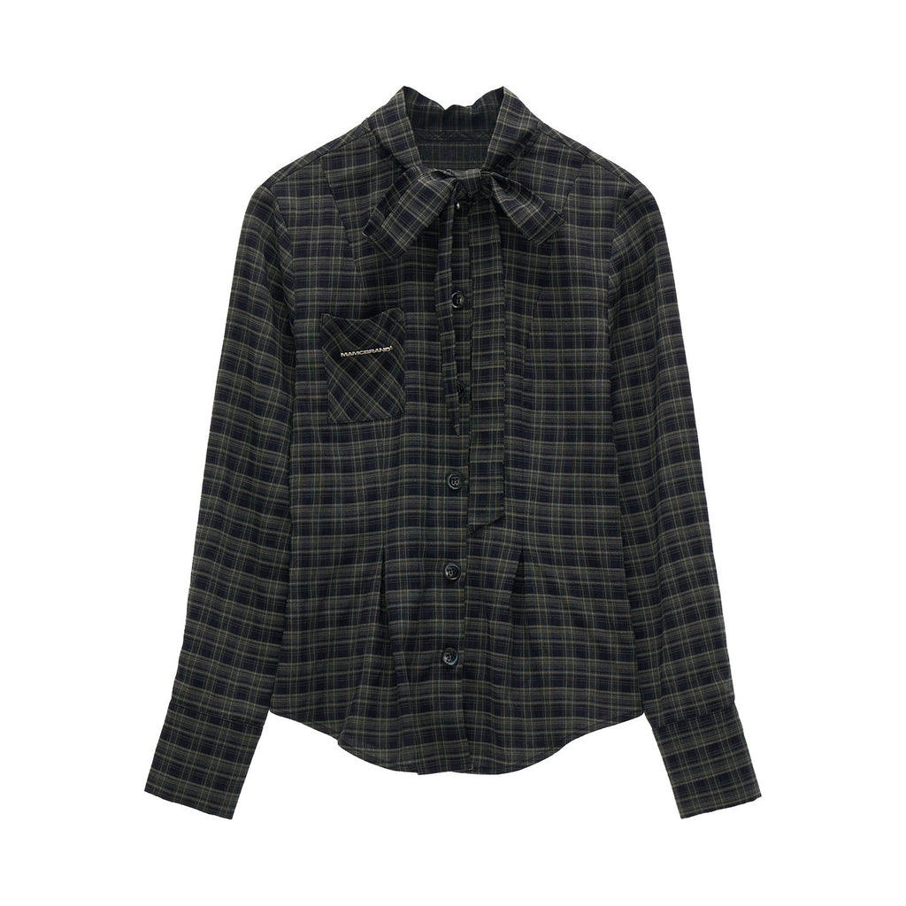 MAMC_Polyester_Stretch_Plaid_Long_Sleeve_Shirt_Mini_Skirt_Women_Top_&_Skirt_Sets_MISSTT